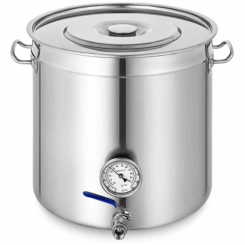 Kit de elaboración de cerveza – Olla de acero inoxidable con tapa, válvula y termómetro para preparar, hervir y fermentar cerveza