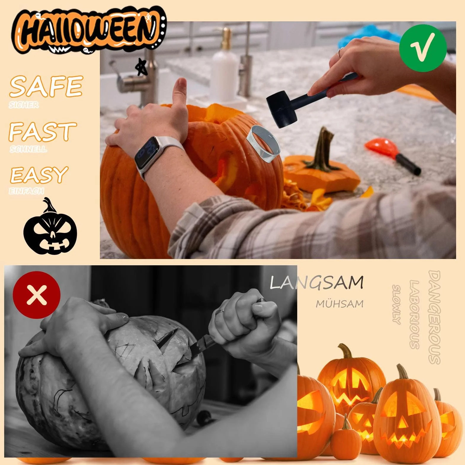 Kit de Tallado de Calabaza Halloween 13 Piezas Acero Inoxidable