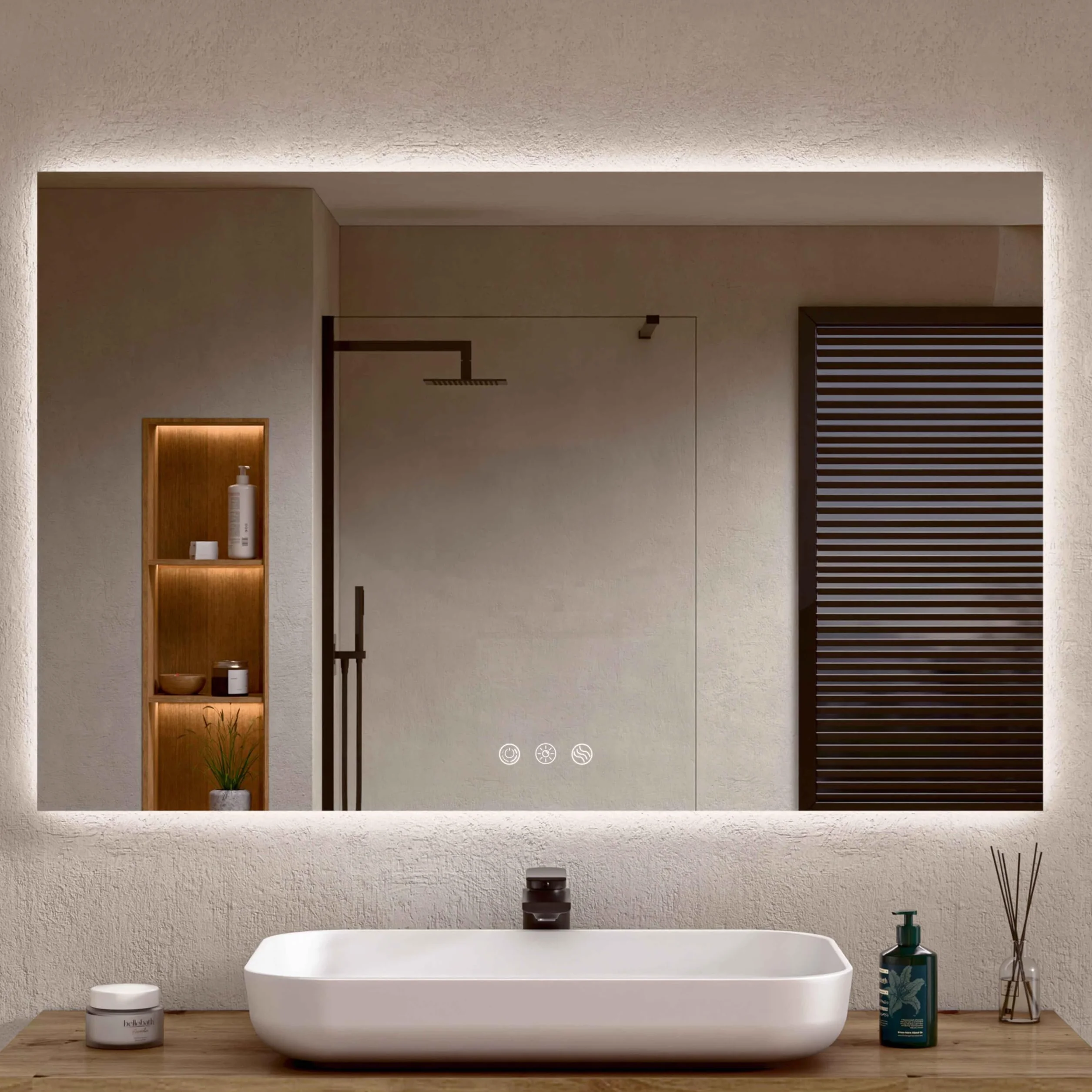 BELLOBATH - Espejo Baño con Luz Led, Luz Ajustable en 3 Colores e Intensidad, Antivaho, Espejos de Baño con Led, Waterproof IP65 - Luz Indirecta - 80cm Alto x 120cm Ancho