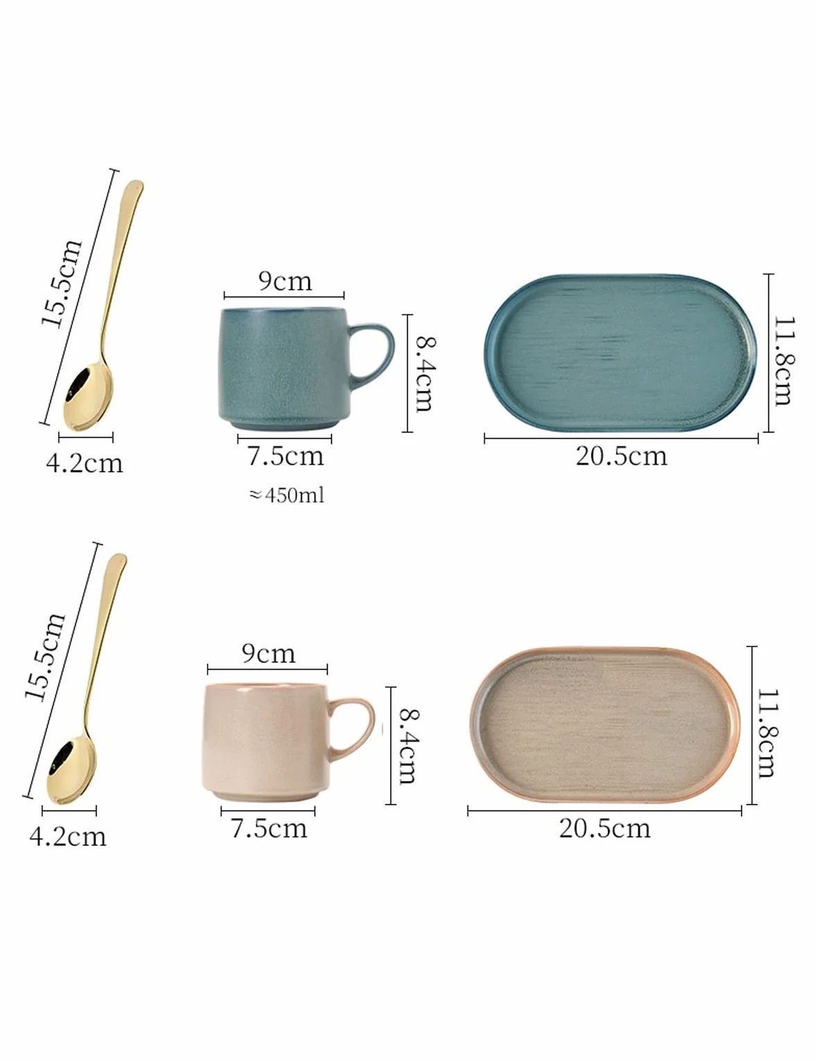 Juego de 3 Tazas de Desayuno con Plato Ovalado y Cuchara, Taza de café de cerámica Vintage, Taza de té de la Tarde, platillo for Avena, Leche, Bebida y Crema.(Brown)