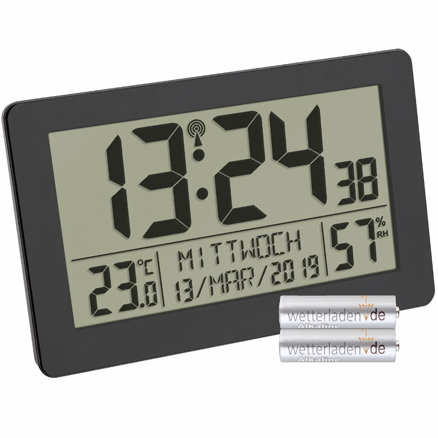 TFA Dostmann 60.2557.01 Reloj digital controlado por radio con temperatura ambiente y retroiluminación (negro con pilas)