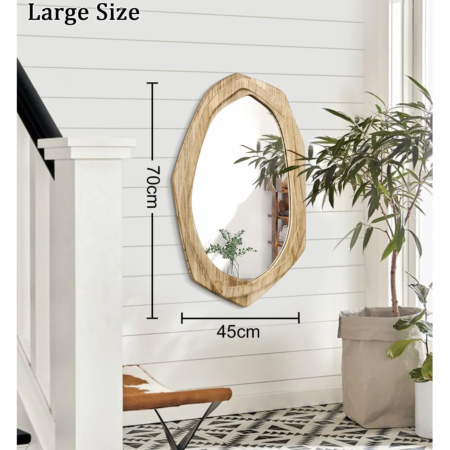 AAZZKANG Espejo de pared irregular grande con marco de madera, 70 x 45 cm, espejos colgantes asimétricos rústicos para baño, dormitorio, sala de estar, entrada