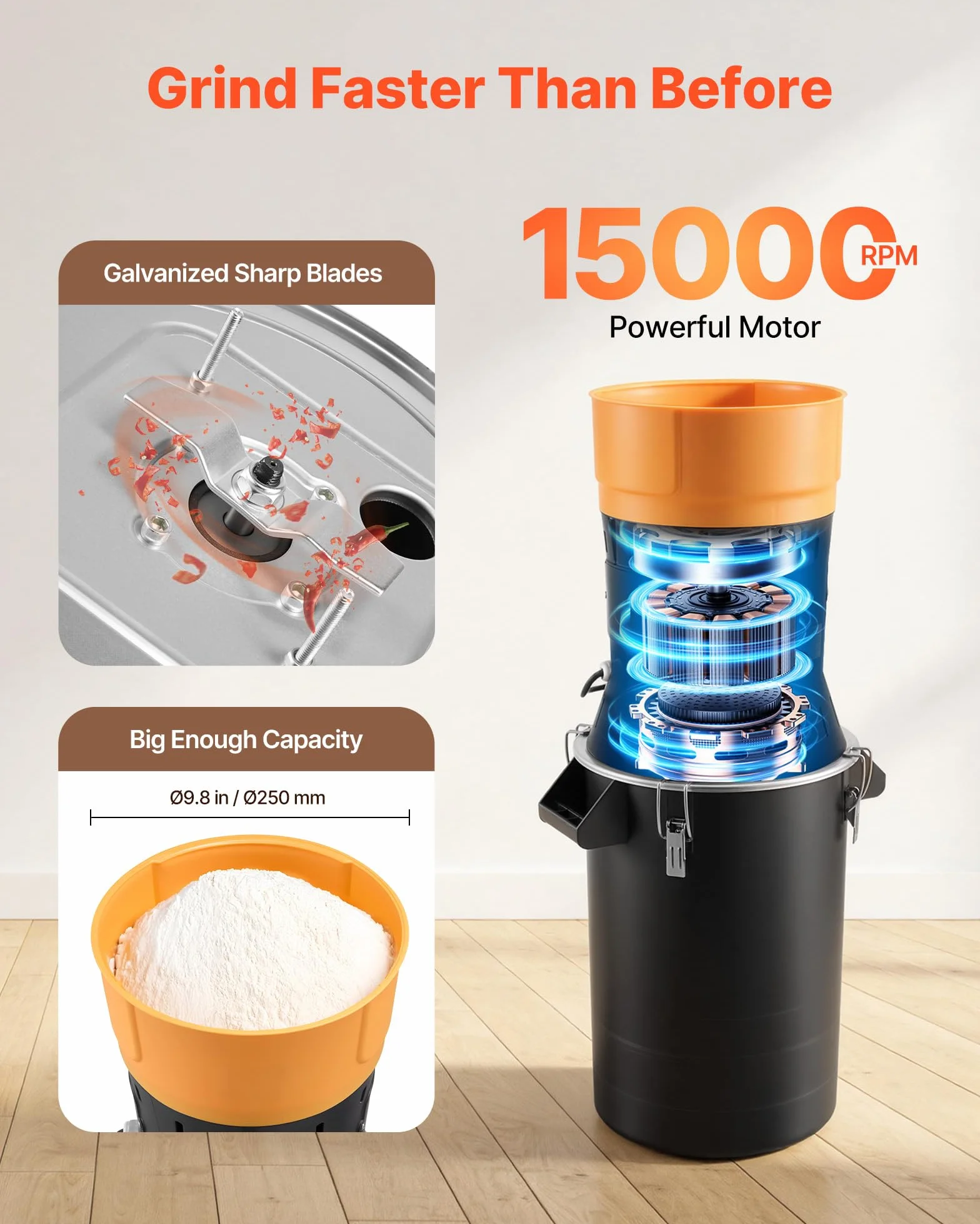 VEVOR Molinillo Eléctrico de Especias 600 W, Molinillo de Cereales de Alta Velocidad 15.000 rpm, con Cuchillas Afiladas Galvanizadas para Granos Secos, Especias, Cereales, Granos de Café, Pimienta