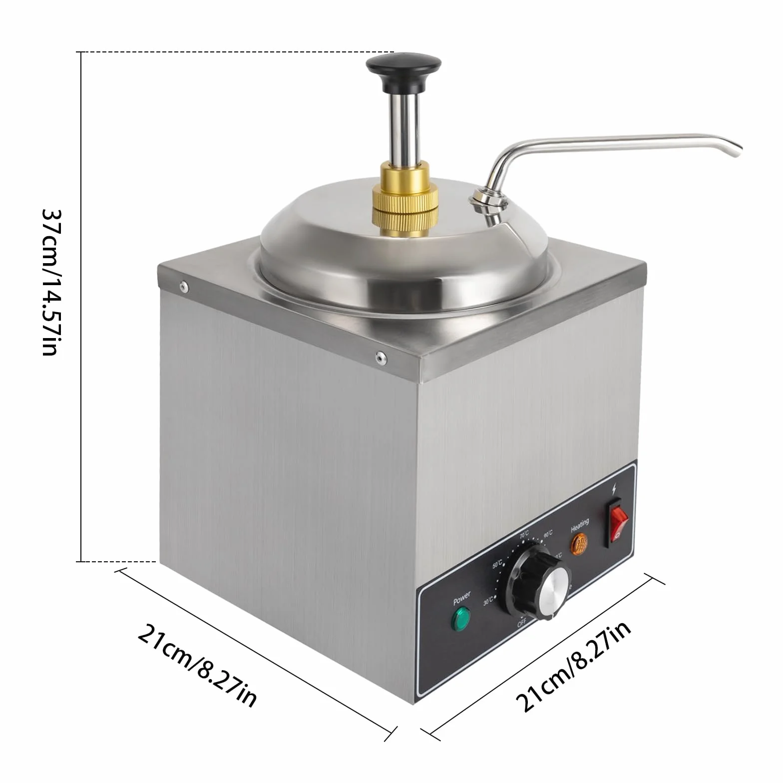 Dispensador de chocolate con bomba, calentador de salsa de acero inoxidable, capacidad de 2 litros, temperatura ajustable 30-110 ℃, ideal para cafés, snack bar y restaurantes para almacenar salsas y