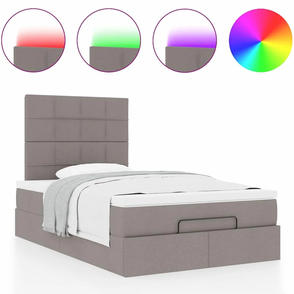 Cama otomana de 120 x 200 cm con muelles ensacados colchón LED espacio de almacenamiento cama de tela pardo hidráulica elevador para jóvenes y habitaciones de invitados