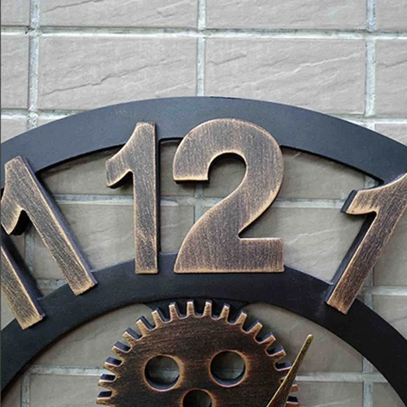 Reloj de pared, reloj para exteriores, reloj de jardín, reloj de pared extragrande, decorativo de hierro forjado, cuarzo silencioso, engranajes industriales, negro, números de metal rústico, estilo