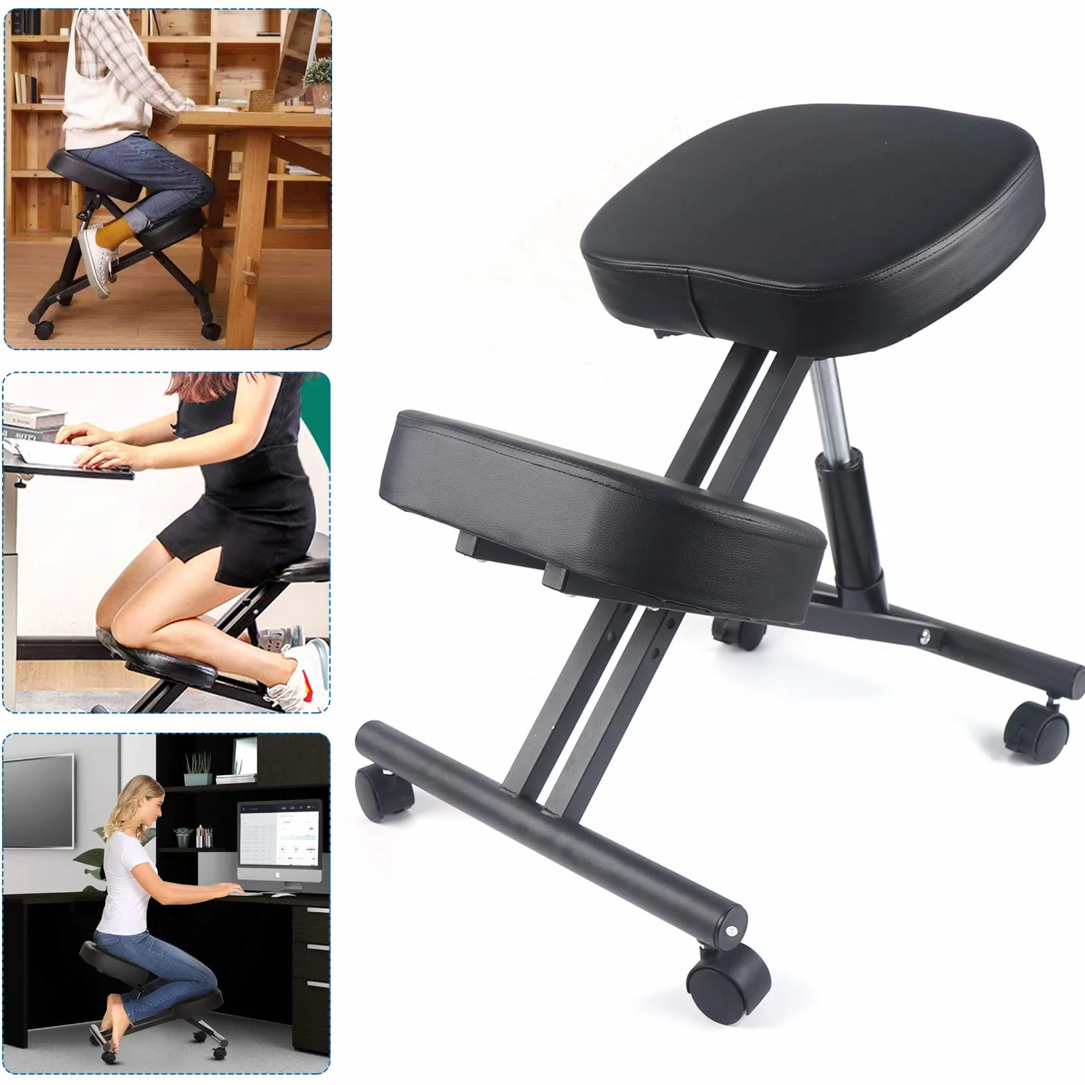 Silla ergonómica para rodillas, oficina con ruedas, altura regulable, ortopédica, para apoyar tus