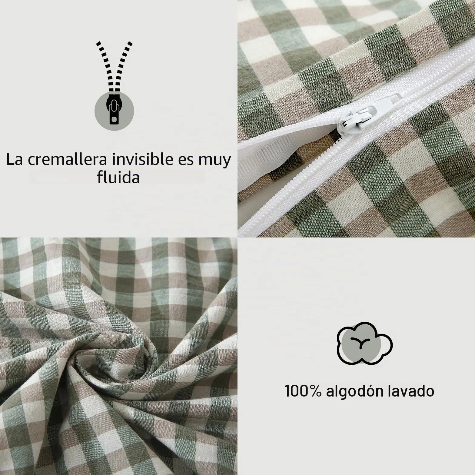 SOULFUL - Funda de edredón de 240 x 260 cm, algodón con 2 fundas de almohada de 65 x 65 cm, 100% algodón lavado, certificado Öeko-Tex, verde juego de cama de 2 personas, 240 x 260 adultos algodón con