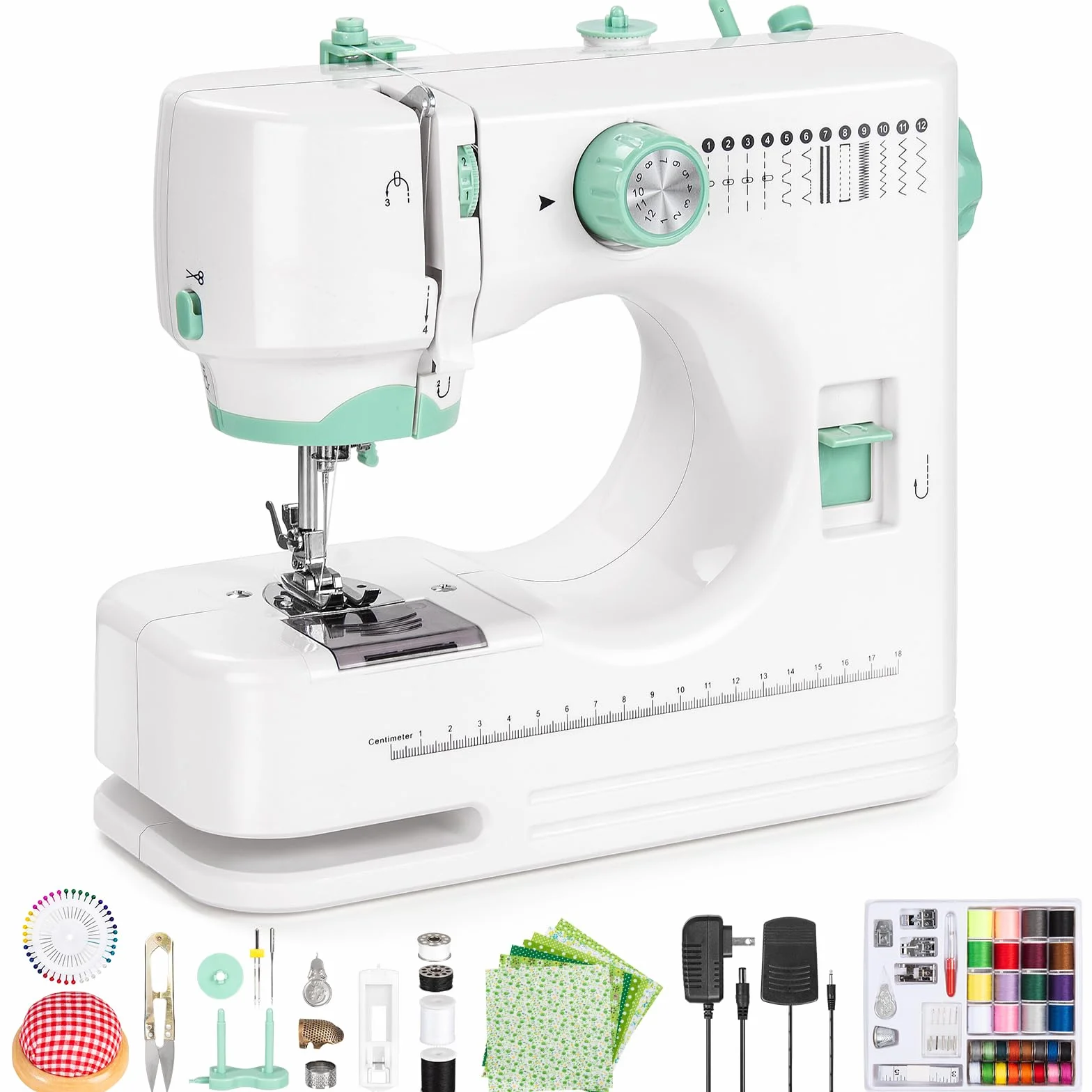 Máquina de coser para principiantes, mini máquina de coser con juegos de costura, máquina de coser eléctrica portátil con funciones completas, 12 puntadas integradas, aguja doble
