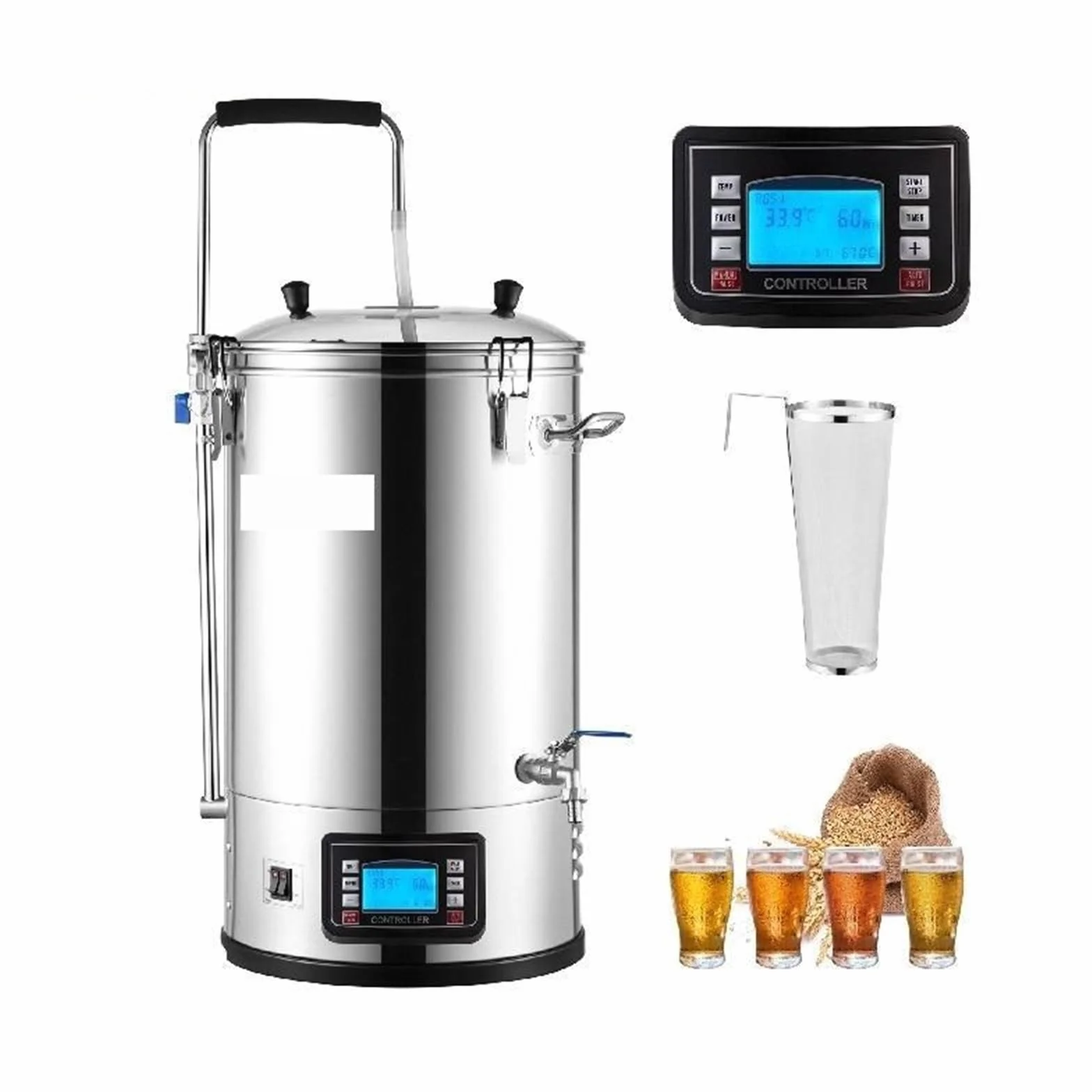EDEDE de elaboración de Cerveza eléctrica Todo en uno de Acero Inoxidable 304 de 35L con Bomba Kit de Equipo de elaboración de Cerveza