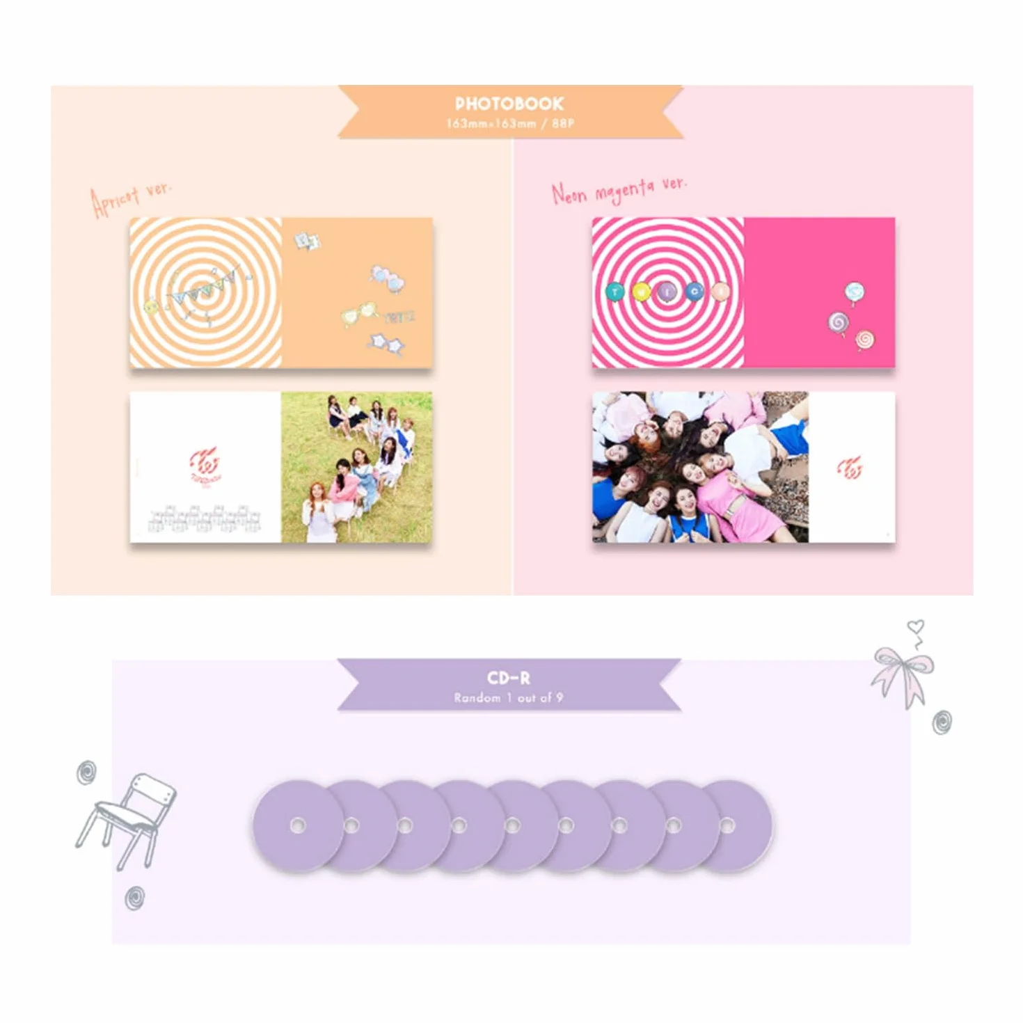 TWICE - 3rd Mini Album [TWICECOASTER : LANE 1] (NEON MAGENTA Ver.) Photobook + Sticker + 2 Photos + CD-R + Selfie Photo Card + Hologram TT Photo Card + 2 Pin Button Badges
