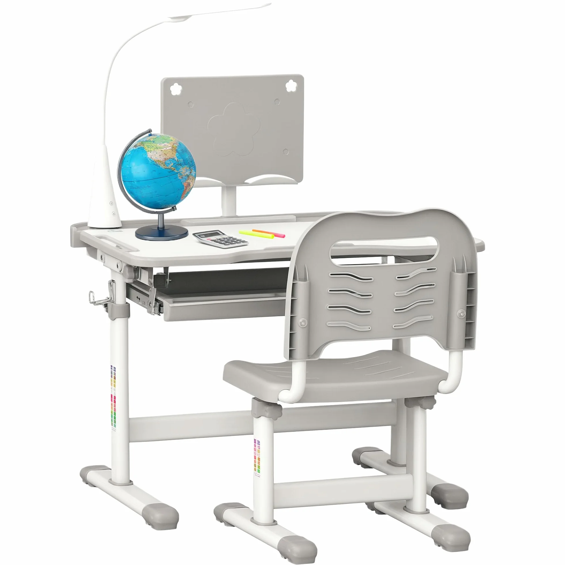 HOMCOM Juego de Escritorio y Silla para Niños +6 Años Pupitre Infantil Altura Ajustable Mesa Inclinable Gris