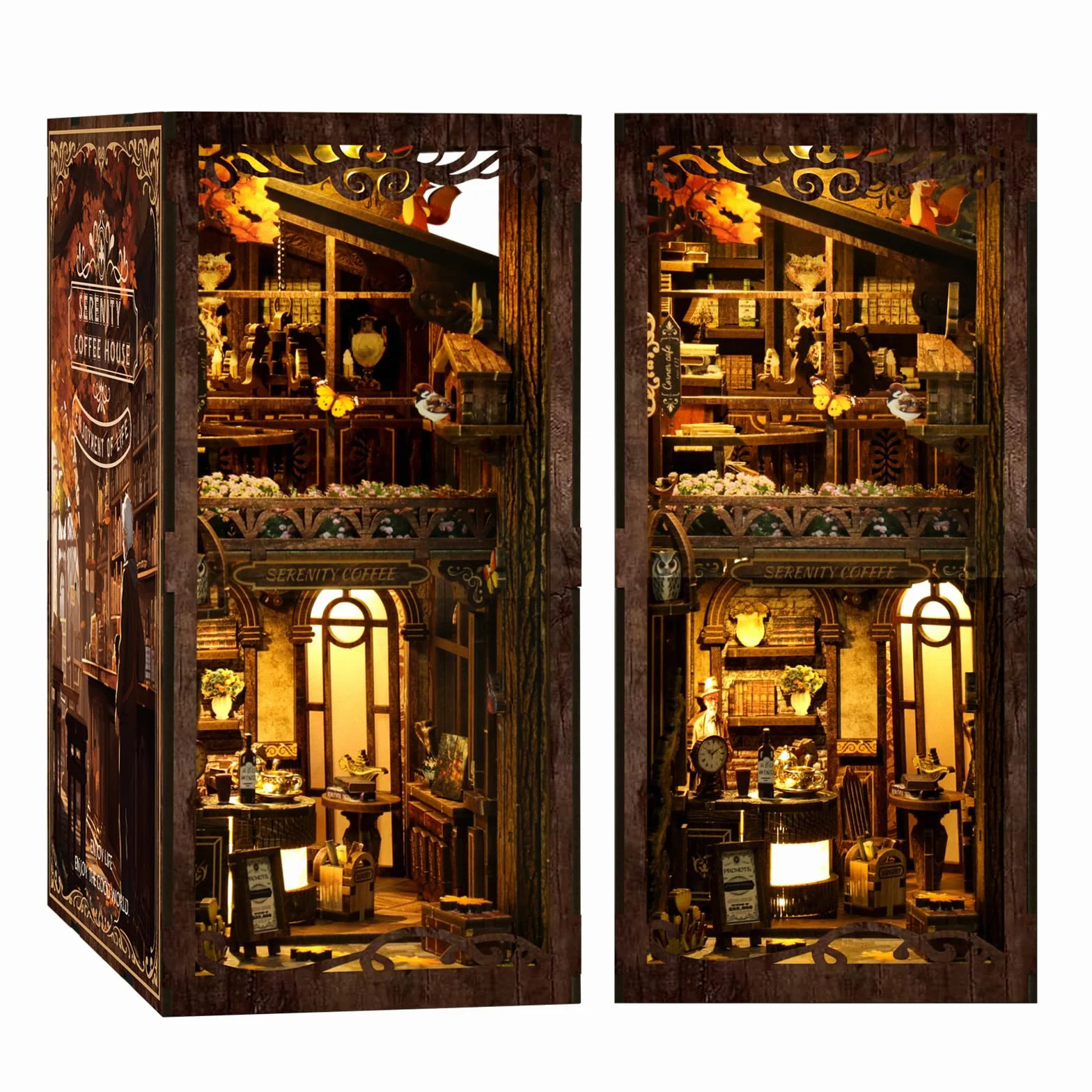 GuKKK Book Nook Kit, DIY Miniatura de Madera Kits, Puzzle 3D Café Casa de Muñecas, Kit de Construcción con Cubierta Antipolvo y luz LED (Cafetería)