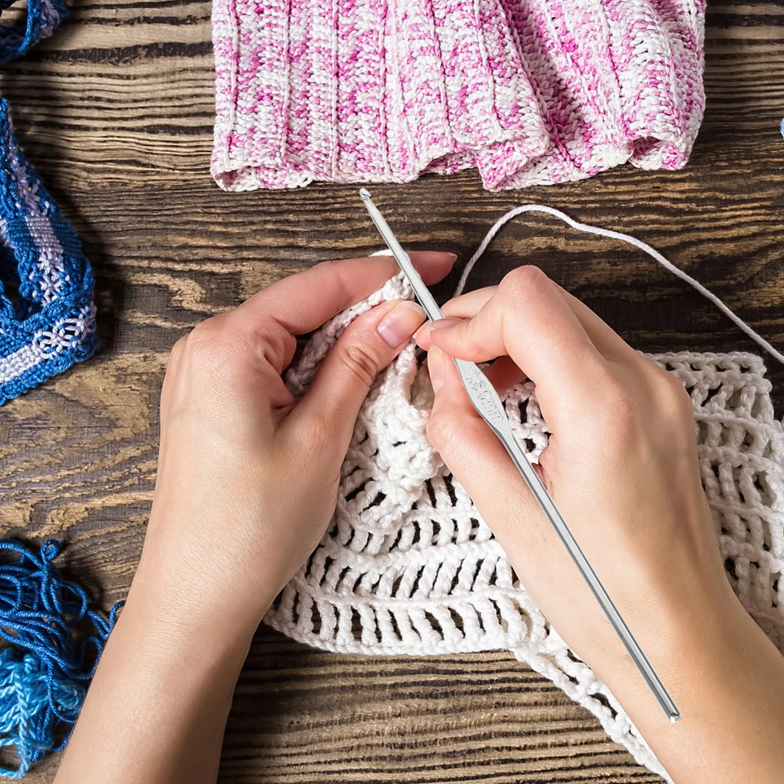 15 Juegos ganchillo de encaje agujas para hilo enhebradores equipo de tejer manos acero agujas crochet ergonómicas sombrero crochet aguja kit de agujas de ganchillo