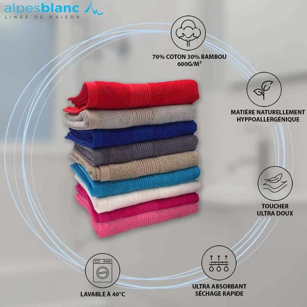 Alpes Blanc Pack de 2 Toallas de Baño Grandes de Algodón y Bambú, 600 g/m², Colores de Bambú, Topo, Tamaños de Servilletas, 100 x 150 cm