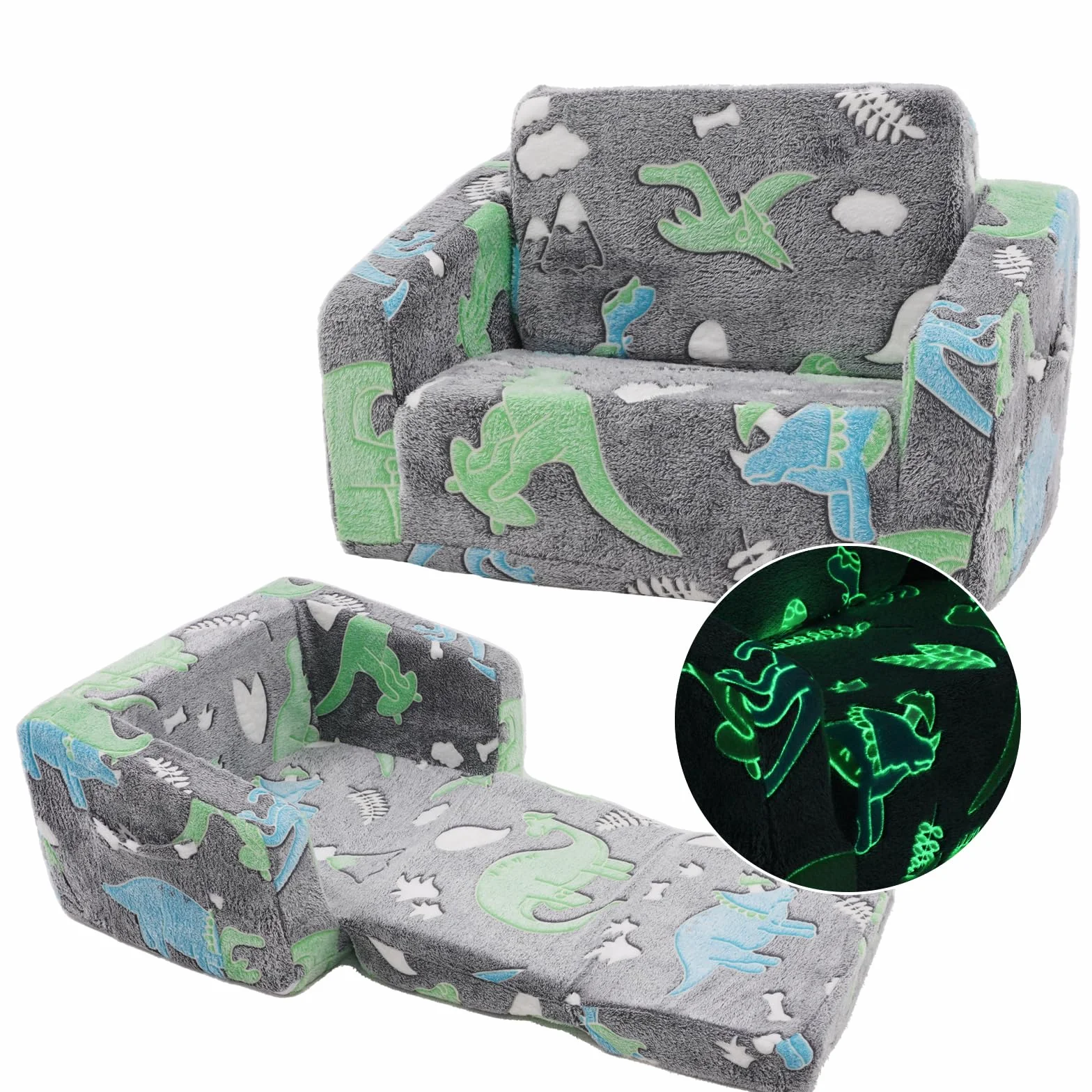 Sofá Infantil Plegable, sofá Cama 2 en 1, extraíble y Lavable, minisofá de Juegos para niños y niñas, sofá Convertible, diseño de Dinosaurios