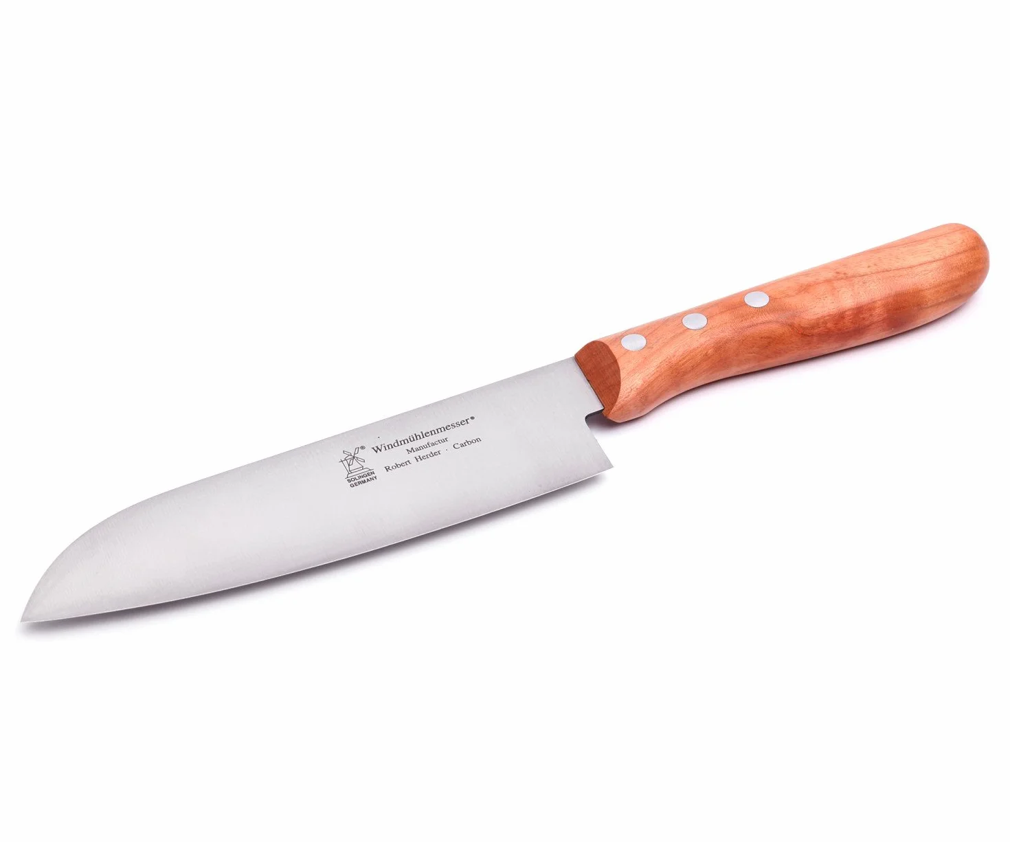 Cuchillo clásico, molino de viento "Santoku", de acero de carbono, 164 mm, cerezo