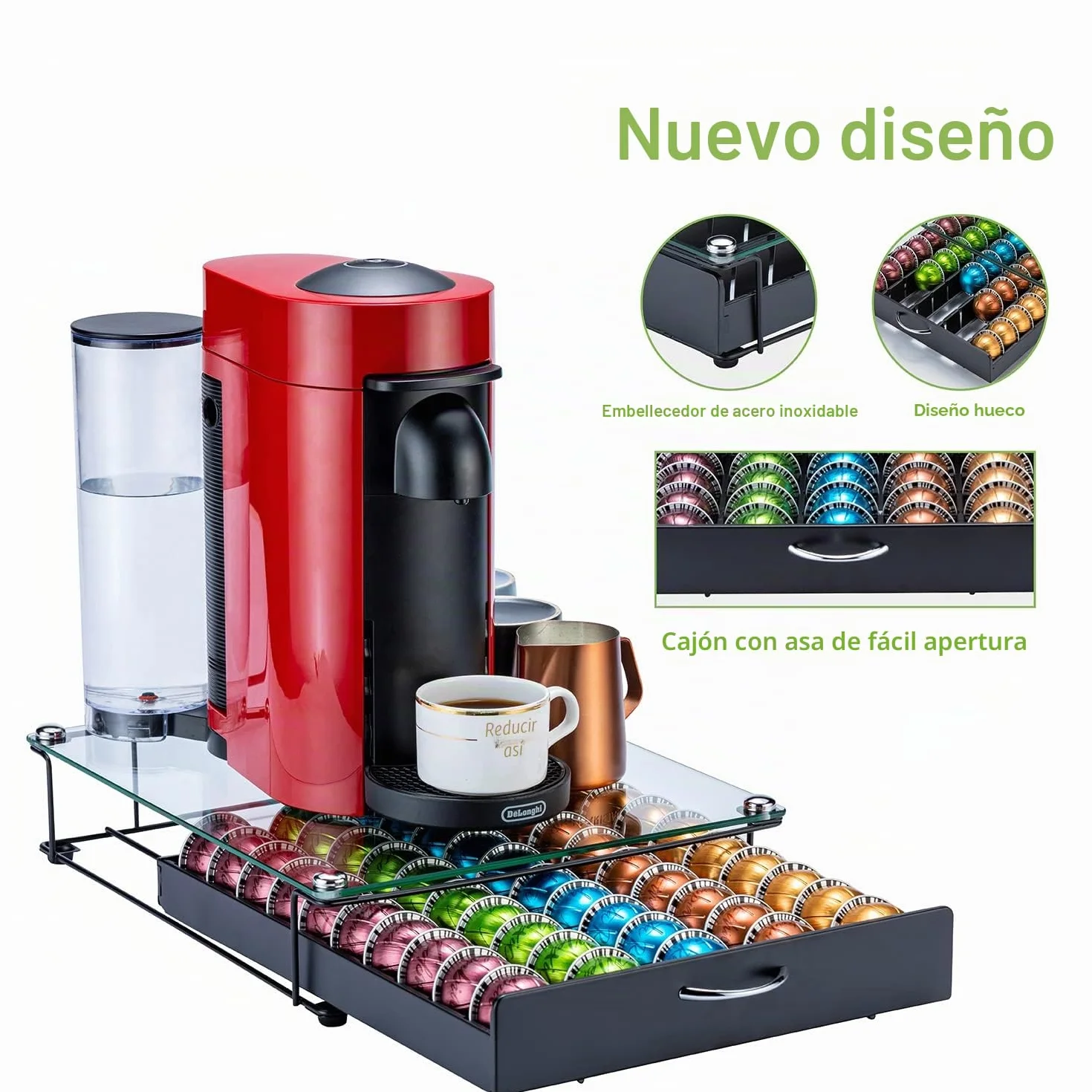 Soporte para cápsulas FlagShip Vertuo, organizador de café Nespresso, placa de vidrio 50 cápsulas