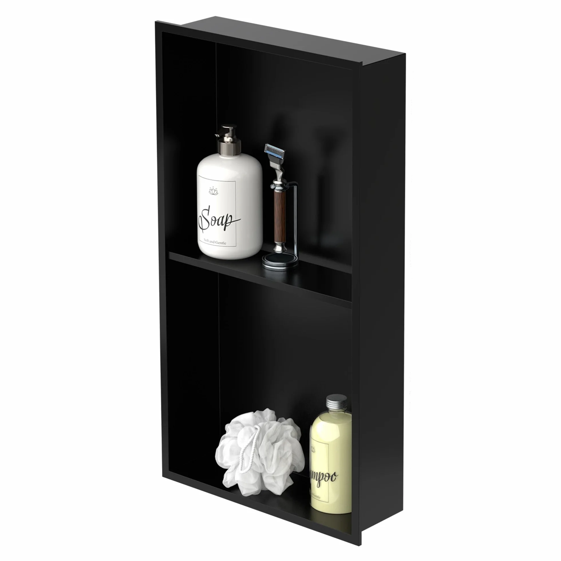 LuxeBath Nicho de Ducha Acero Inoxidable 30x60x10 cm cm Negro Marco de Pared Doble Empotrado Alicatable Estante Integrado Instalación Flexible para Almacenamiento Organizador de Utensilios para Baño