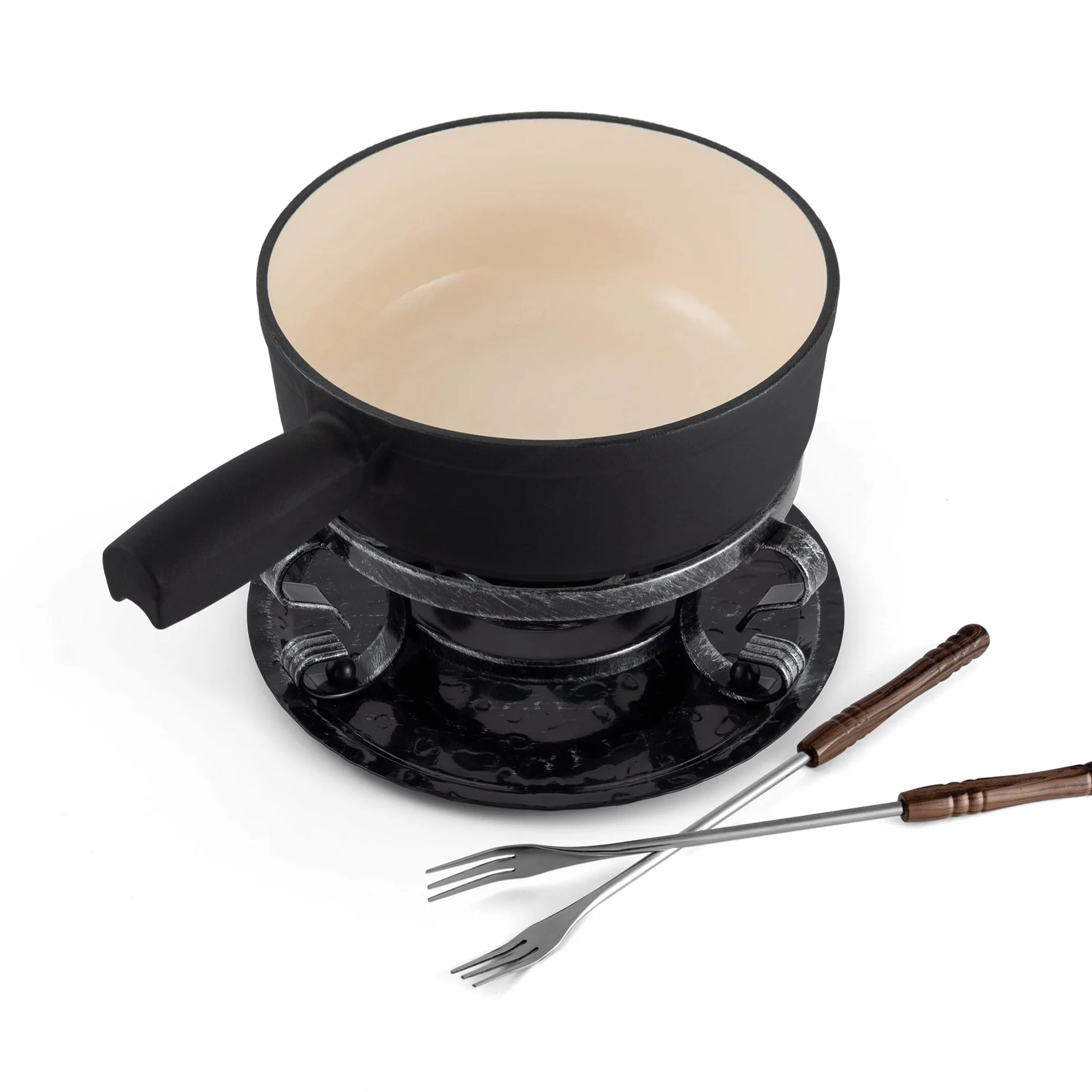 Swissmar KF-66513 Lugano - Juego de fondue de 9 piezas, hierro fundido/acero inoxidable, negro mate, 2 L, juego de fondue multiusos para carne, queso y chocolate, en caja de regalo