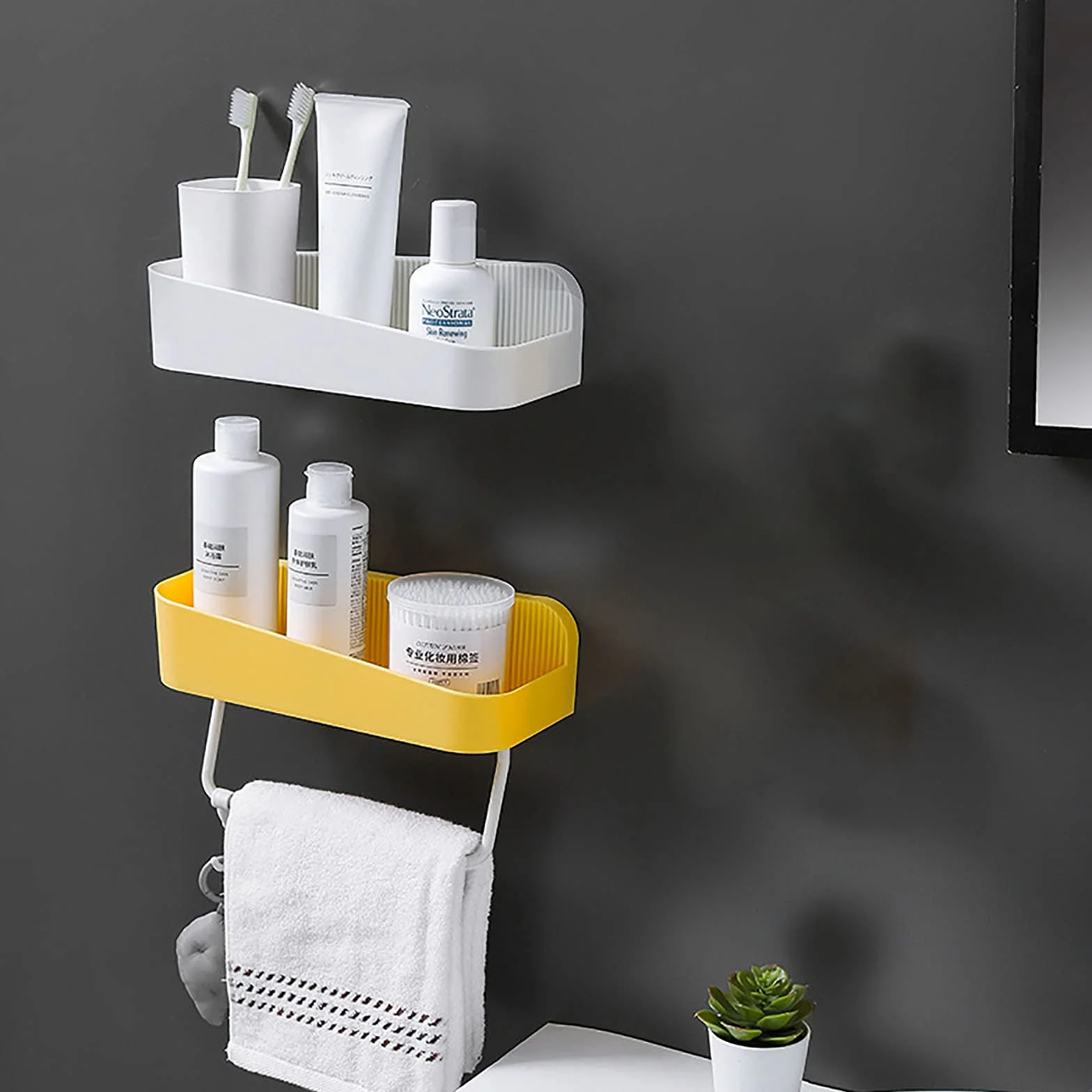 estantes de baño exquisitos Estante de baño montado en la Pared Estante de Almacenamiento de baño Estante de Ducha montado en la Pared Adhesivo para baño baño Cocina/Blanco