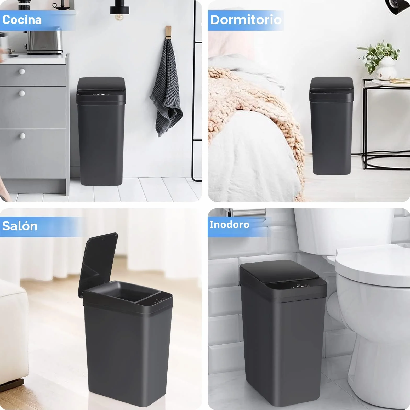 Papelera Automática de Baño 12L con Sensor de Movimiento, Cubo de Basura Inteligente Sin Contacto