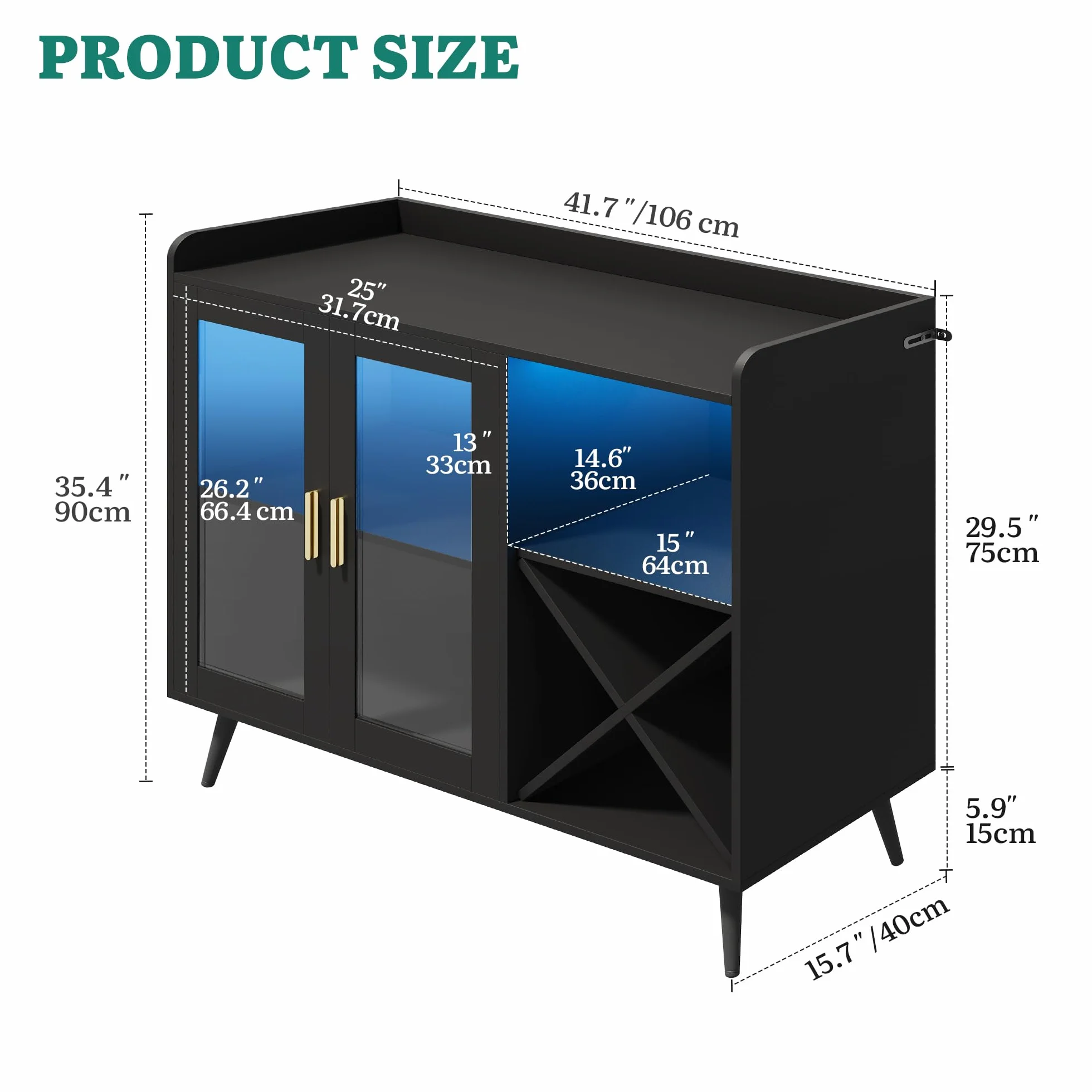 YITAHOME Gabinete de Bar con Luces LED Ajustables, Barra de café con Estante para Vino y Ganchos y Armario de Puerta acrílica, aparador de Buffet de Cocina para el hogar, Bar, Comedor, Sala de Estar