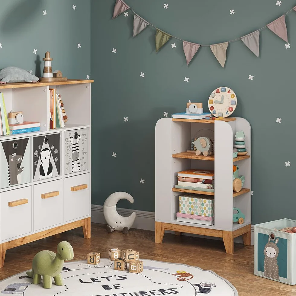 VitaliSpa Estantería Infantil Malia, Blanco/Artesano, 60 x 88 cm con 9 Compartimentos, con estantes Ajustables en Altura y Espacio de Almacenamiento Abierto