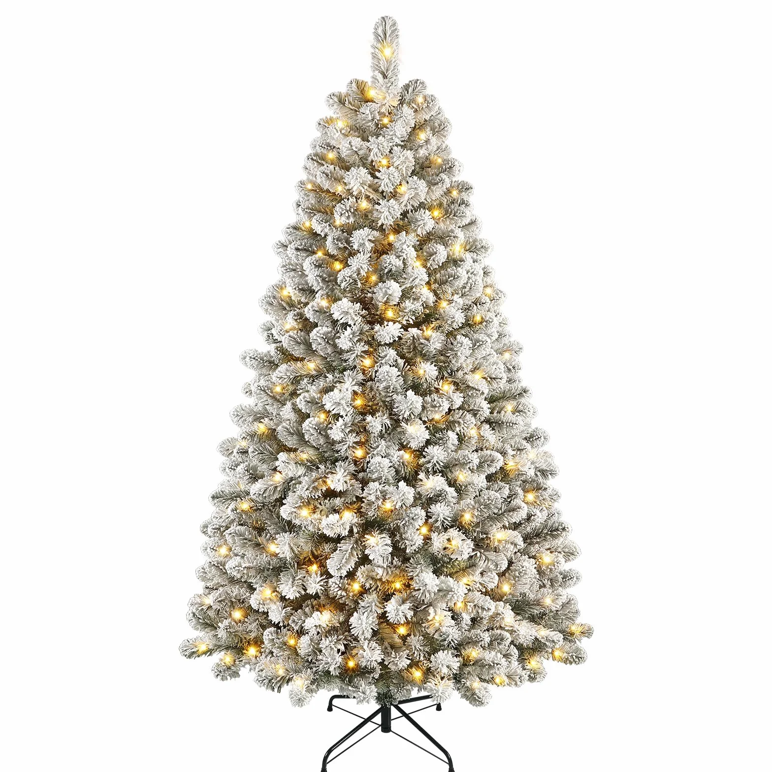 SHareconn Árbol de Navidad Artificial 2.1m con Nieve y Luces LED | 320 Leds Blanco Cálido, 8 Modos, Plegable e Ignífugo