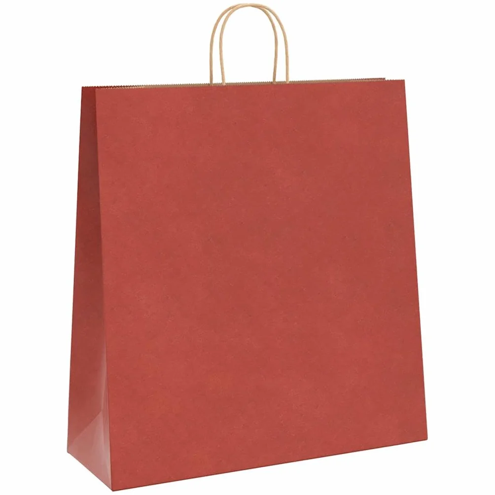 Bolsas de papel con asas de cuerda de papel, color rojo, 45 x 17 x 48 cm, 250 unidades, papel de estraza para regalo, fiesta, celebración, cumpleaños, boda, Navidad, Pascua, bautizo