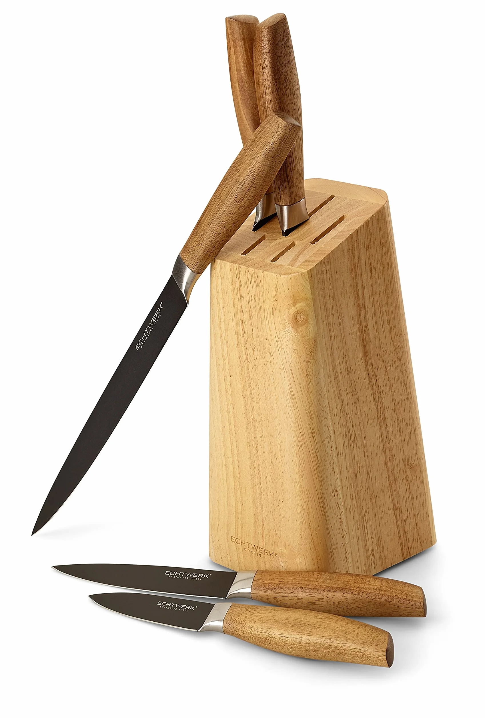 ECHTWERK Juego de cuchillos de cocina de acero, juego de cuchillos de 6 piezas con taco de madera de pakka, juego de cuchillos de cocina, acero especial, extremadamente afilado, Negro-Edición
