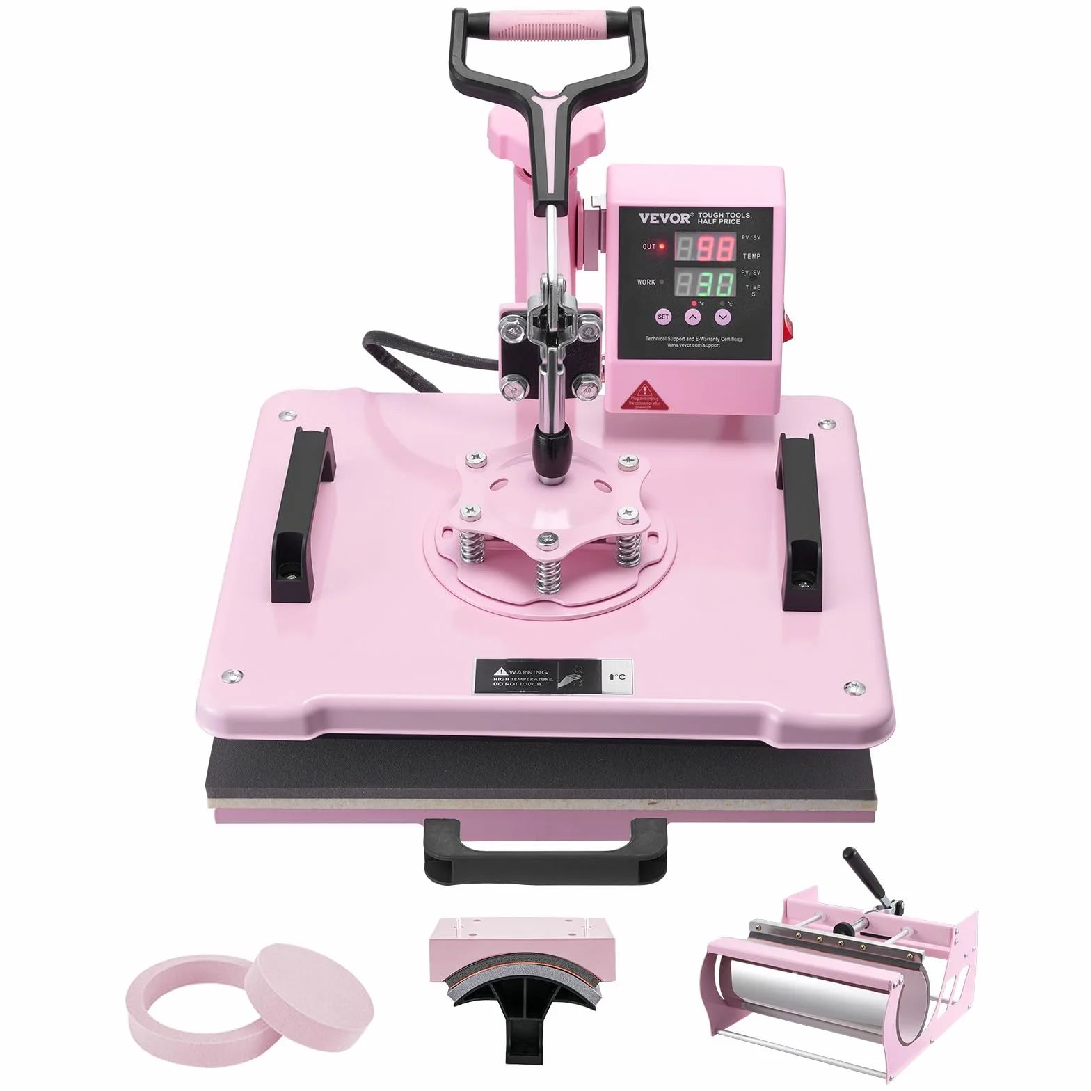 VEVOR 5 en 1 Máquina de Prensado por Calor con Prensa de Vaso de 0,85 kg, 300 x 380 mm, Prensa Térmico con Giro de 360° y Control Digital Preciso para Camisetas, Tazas, Sombreros y Platos, Rosa