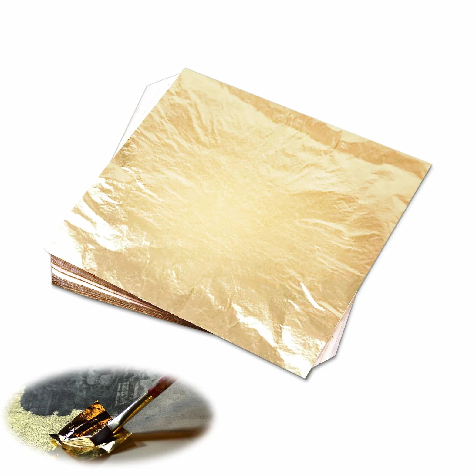 Hojas Pan de Oro de Imitación 14x14 cm 100pcs para Artesanía y Decoración Material de Cobre Brillante