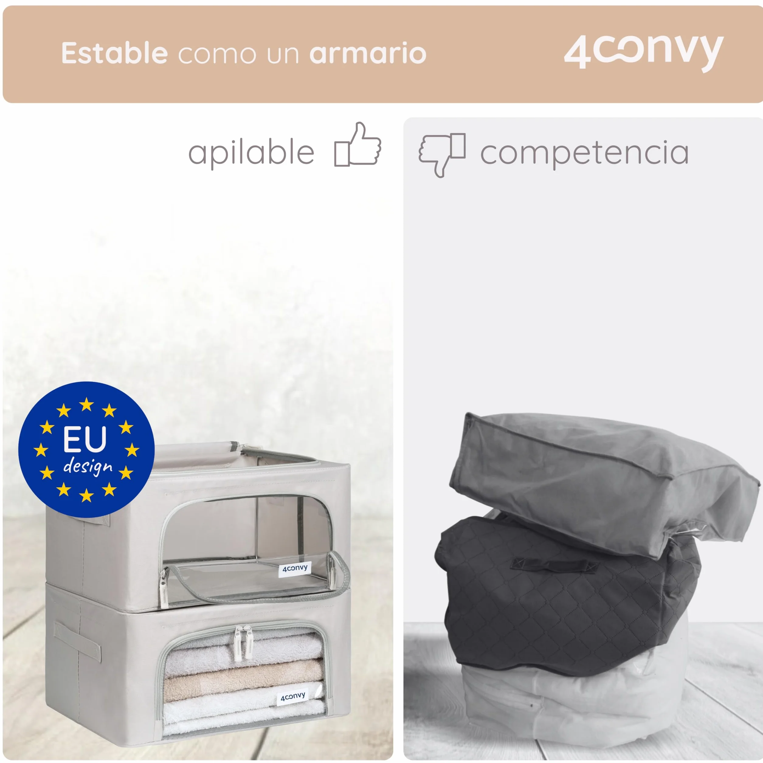 4CONVY Cajas de Almacenaje Rígidas Apilables con Cremallera y Estructura Metálica - 2x24L