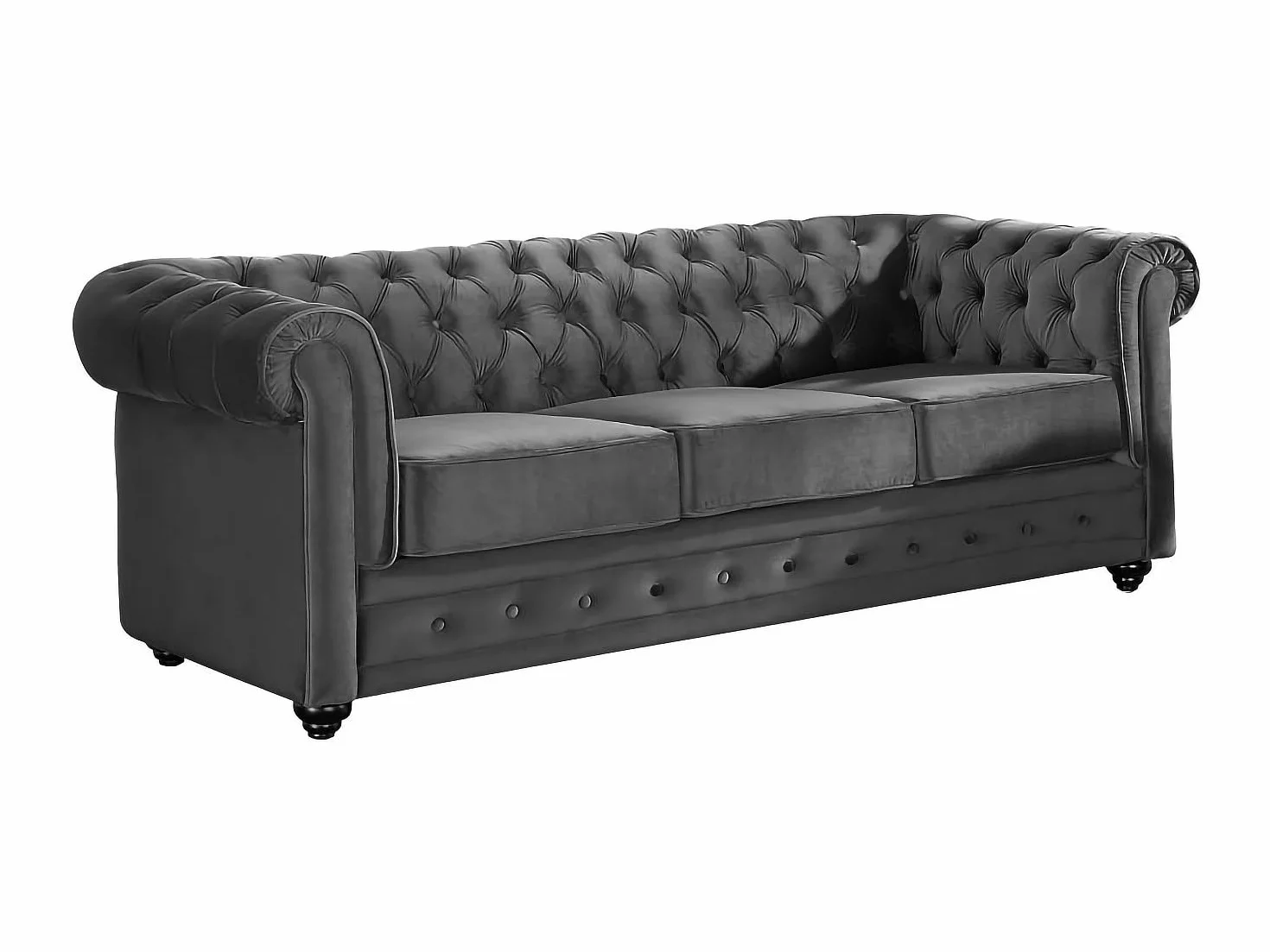 Vente-unique - Sofá Fijo 3 plazas Chesterfield - Terciopelo - Gris Antracita