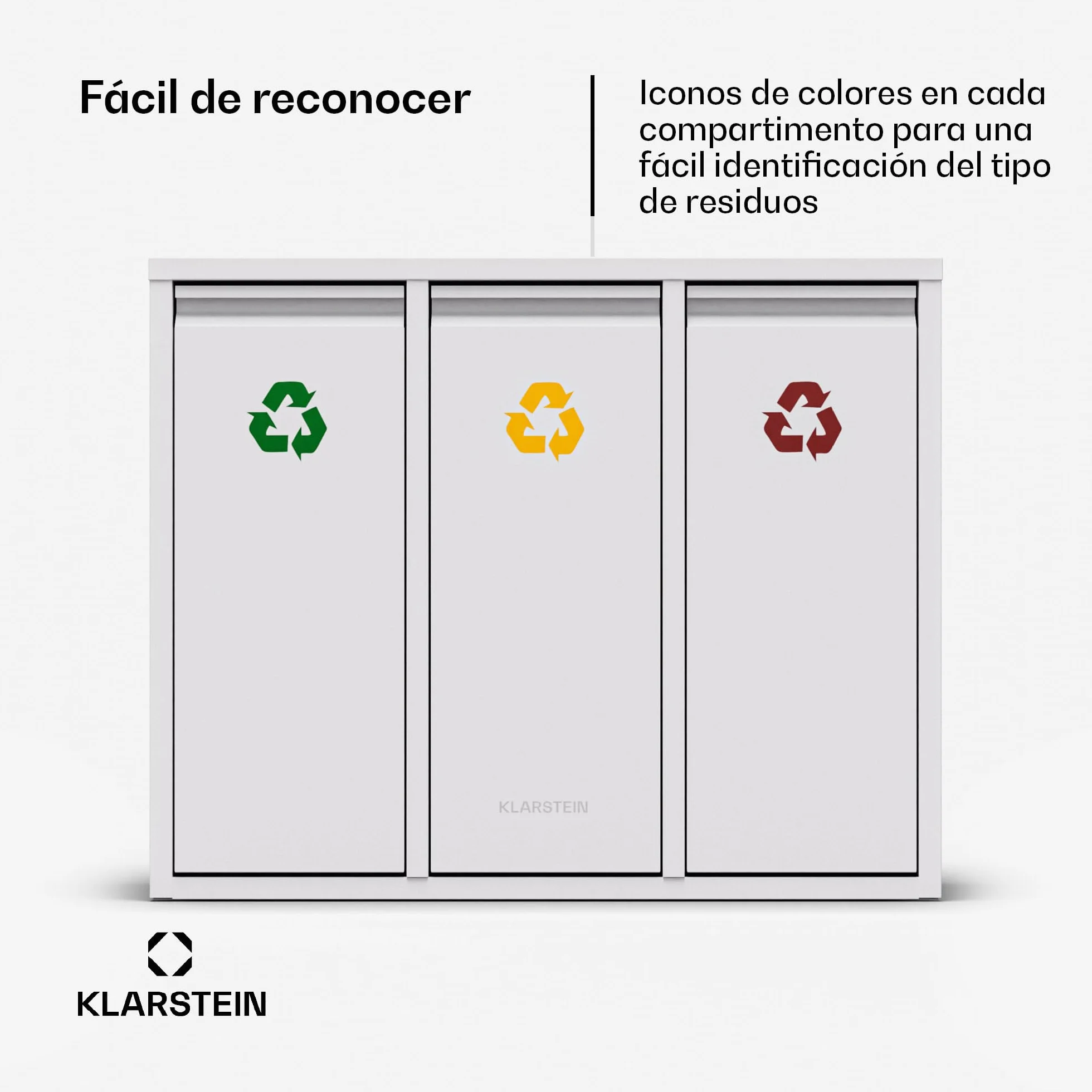 KLARSTEIN Ordnungshüter 3 Cubo de basura cocina - 45L separación de residuos, 3 cubos de 15L, acero inoxidable, extraíbles, papelera cocina
