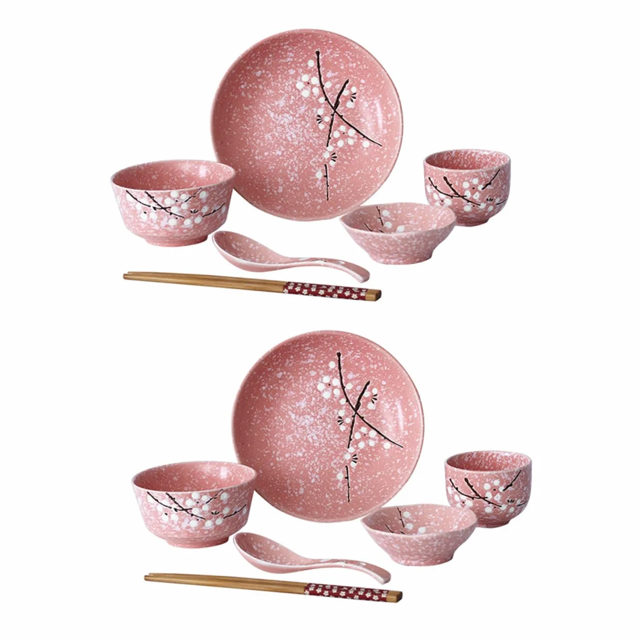 NUOBESTY Juego de Vajilla Japonesa Diseño Delicado 12 Piezas Hogar de Cerámica Rosa Adecuado para Uso en Casa y Fiestas