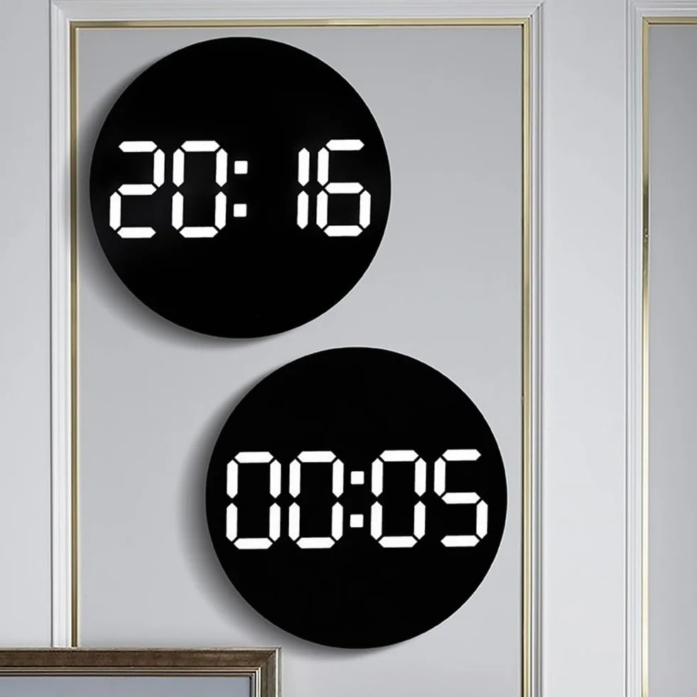 DAZZLEEX Reloj de pared digital LED de 10 pulgadas con alarma de temperatura e higrómetro, reloj electrónico multifuncional para el hogar con temperatura y humedad reloj silencioso (naranja)