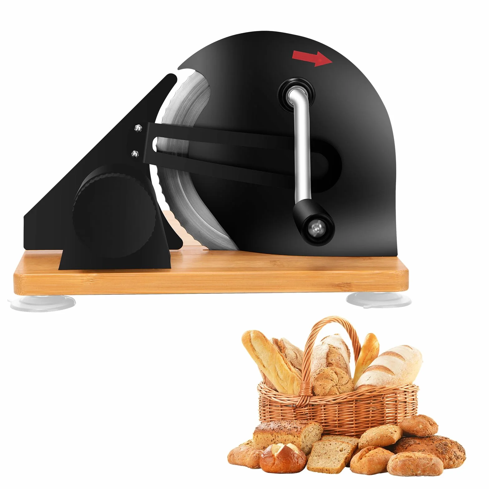Rebanadora de pan manual, rebanadora multiusos de acero inoxidable 304 con báscula y ventosas, espesor ajustable para rebanadas uniformes, cuchilla afilada, espesor de corte 0-20 mm para pan