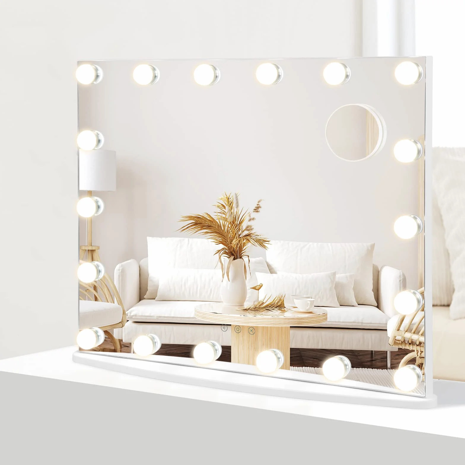 COSTWAY Espejo Maquillaje con Luz, Espejo Tocador con 18 Bombillas LED Regulables, 3 Colores de Luz y 4 Brillos, Vanity Mirror con Aumento 3X, 65 x 52.5 x 14 cm