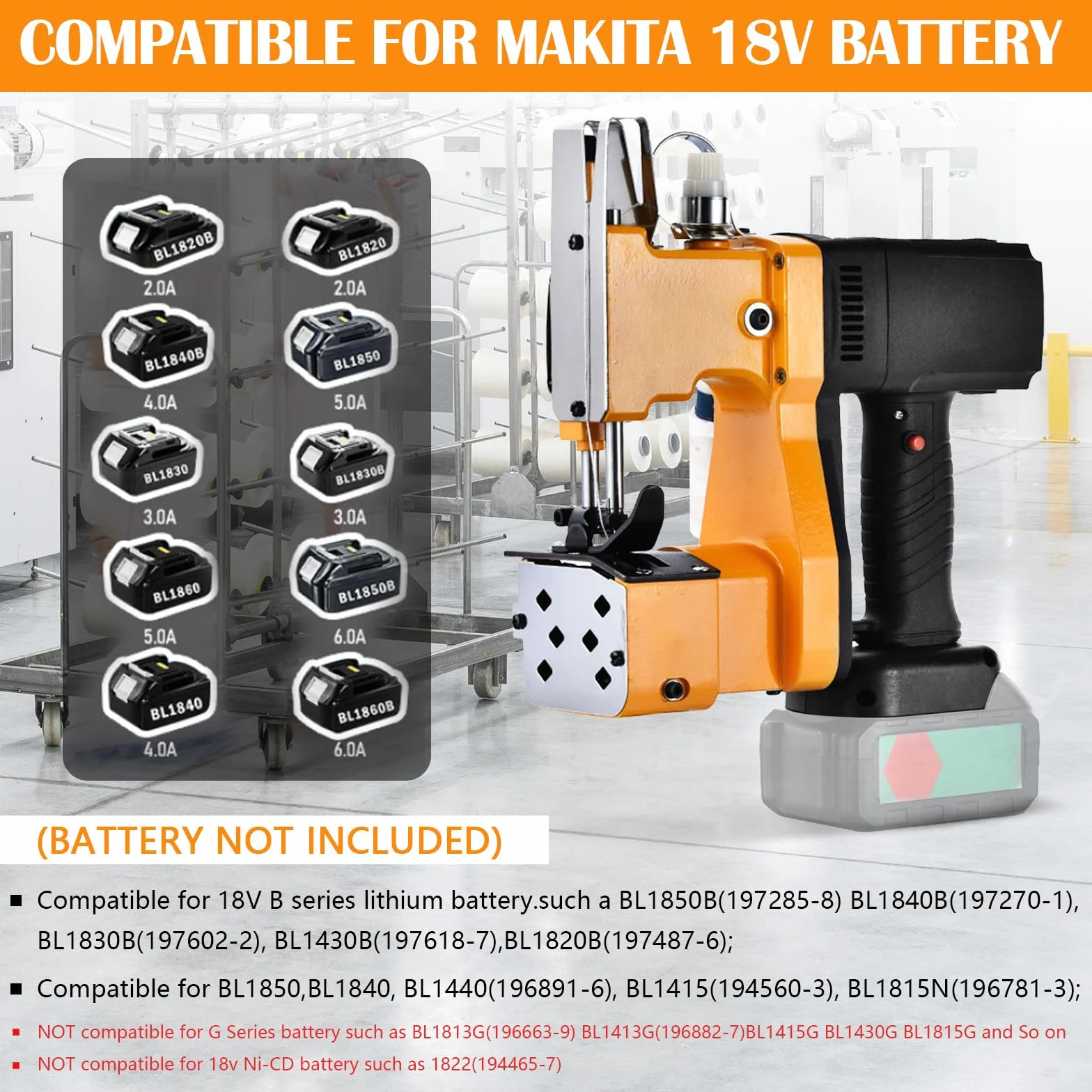Cosedora de Sacos, Máquina de Coser Portátil para Makita Batería de 18V, Selladora Eléctrica de Costura para Bolsas de Lona, Sacos, Bolsas Tejidas y Bolsas de Papel