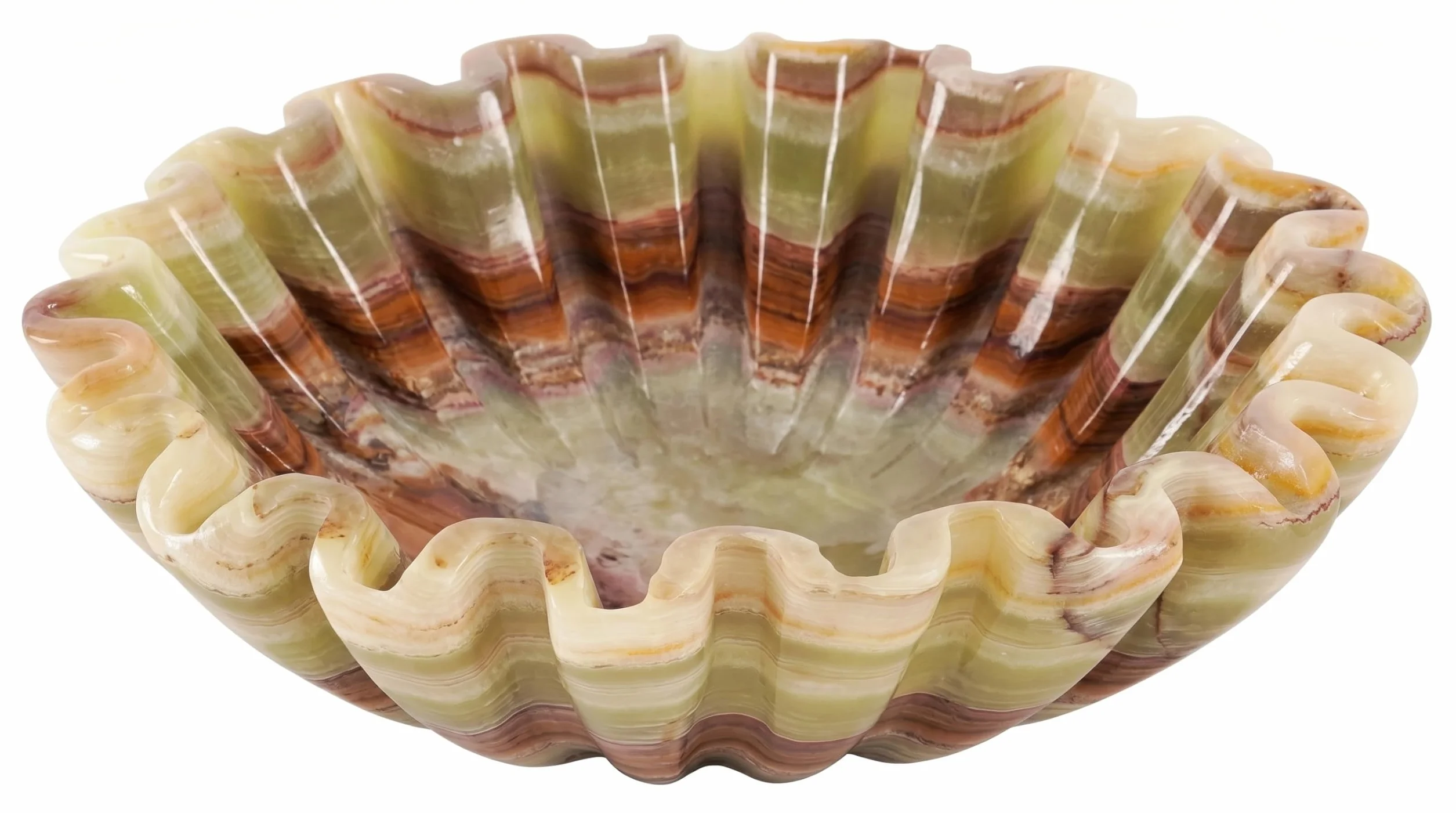 SPESHSTONES Cuenco decorativo de mármol de ónix verde de 8 pulgadas, hecho a mano, cuenco festoneado con volantes para encimera de cocina, centro de mesa de comedor y cuenco para llaves de entrada
