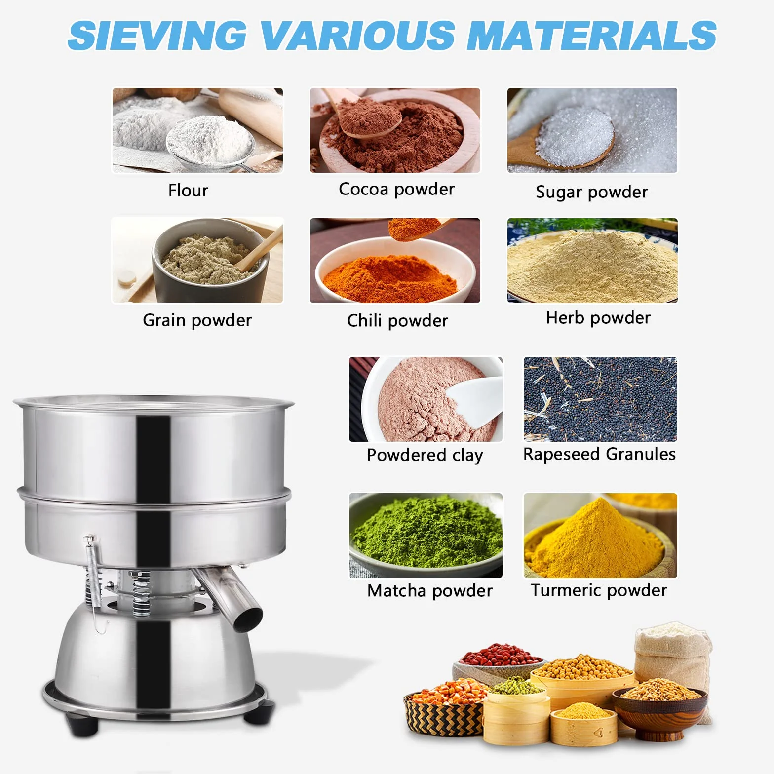YUCHENGTECH Tamizador de Harina Electrica Tamiz Vibratorio Automatico Tamiz Eléctrico de Acero Inoxidable para Tamizar Harina/Cacao en Polvo 1150r/min 50W [Host, Sin Tamiz]