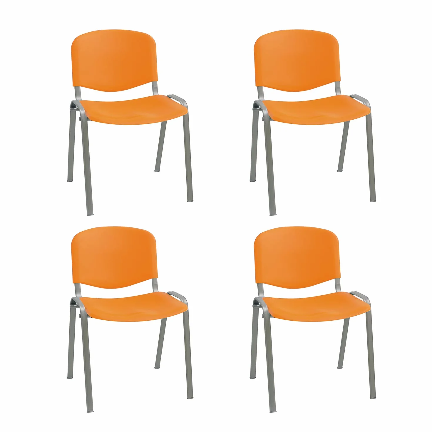 La Silla de Claudia: Modelo ISO Estilo Confidente | Sillas Apilables de Oficina, Sala de Espera y Despacho | Silla de Plástico Polipropileno (Sillas Pack 4) | CHASIS Acero Gris | Color Naranja