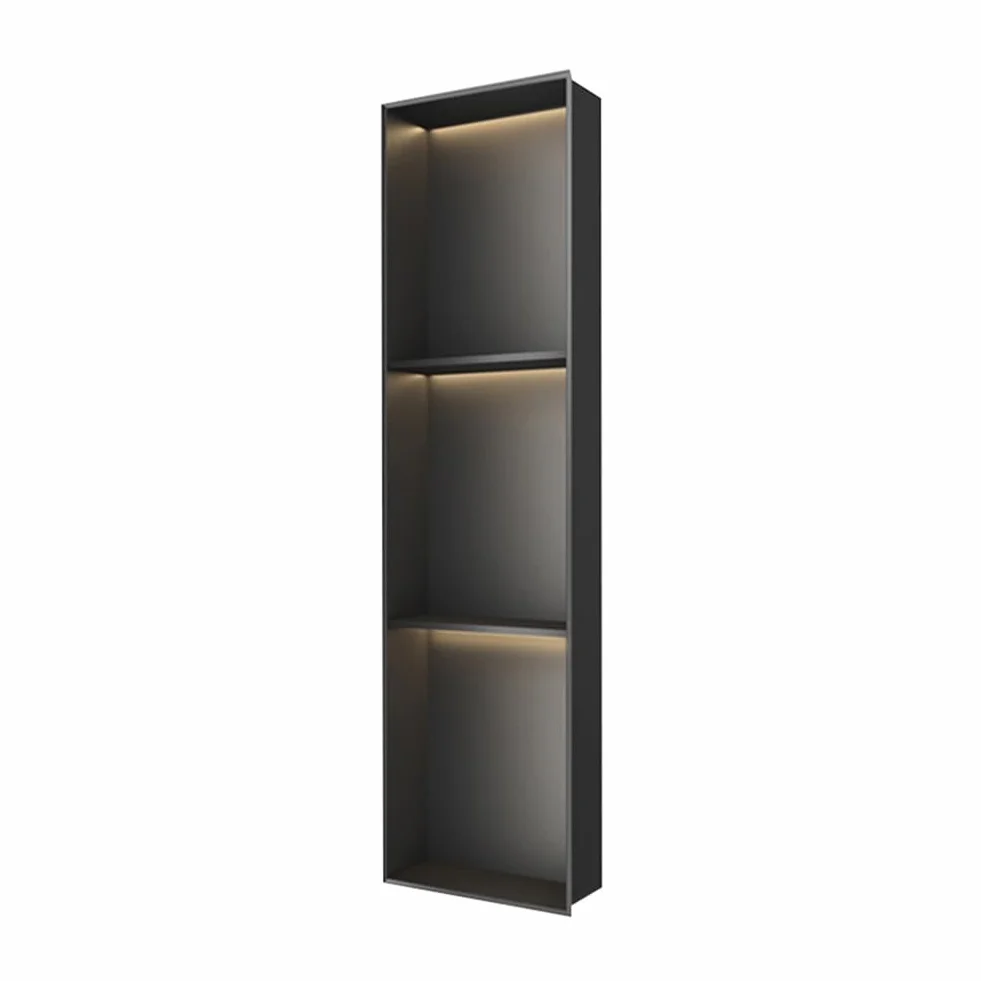 Nicho de Ducha de Acero Inoxidable con luz LED, Estante de Ducha Organizador Empotrado, Organizador de Pared Impermeable para baño (Negro, 90 x 28 x 12,5 cm)