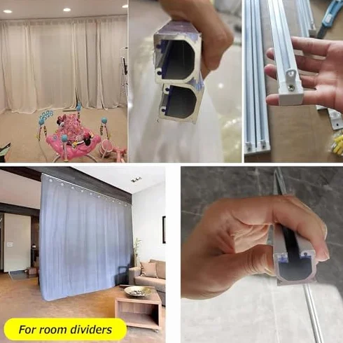 Juego de rieles de cortina de aluminio ajustables para montaje en techo o pared, ligeros y guías para apoyar paneles de cortina y separadores de habitaciones