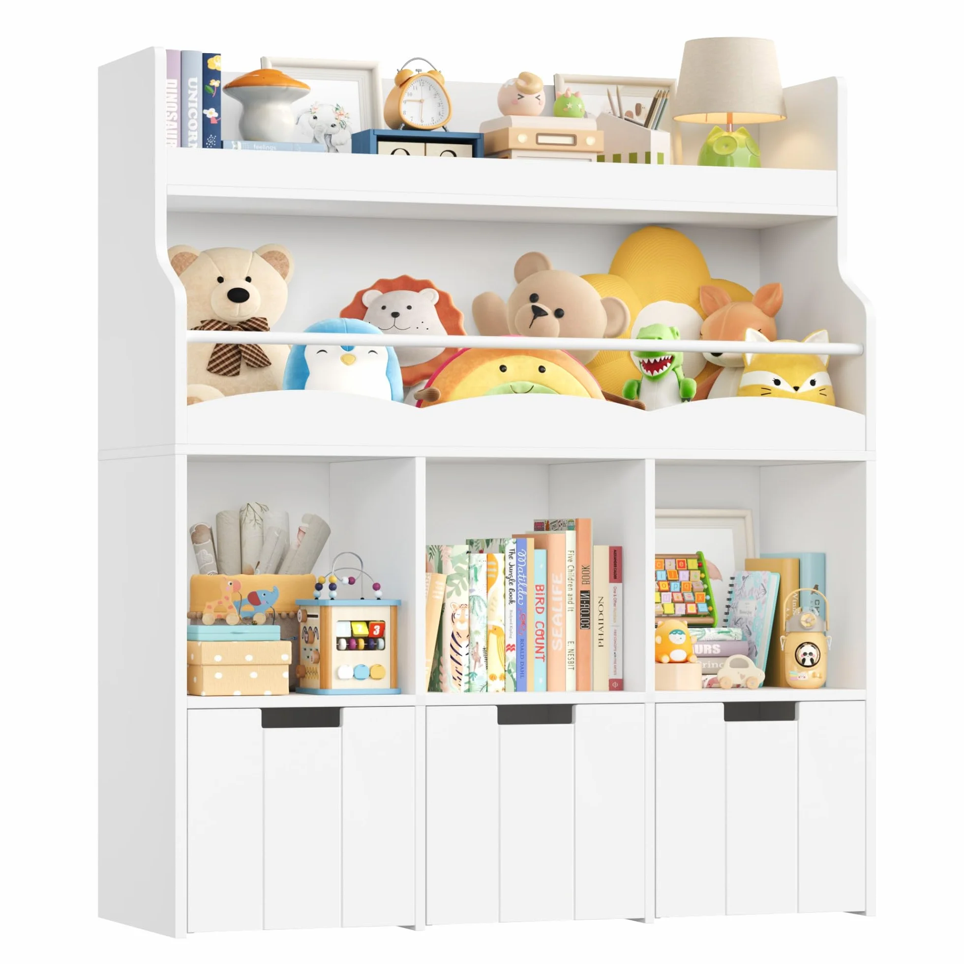 HOCSOK Mueble Almacenaje Juguetes, Mueble Juguetes Organizador, Librería Infantil Montessori, Estantería Infantil para Jugetes y Libros, Organizador Juguetes Infantil, Blanco, 110x100x30cm