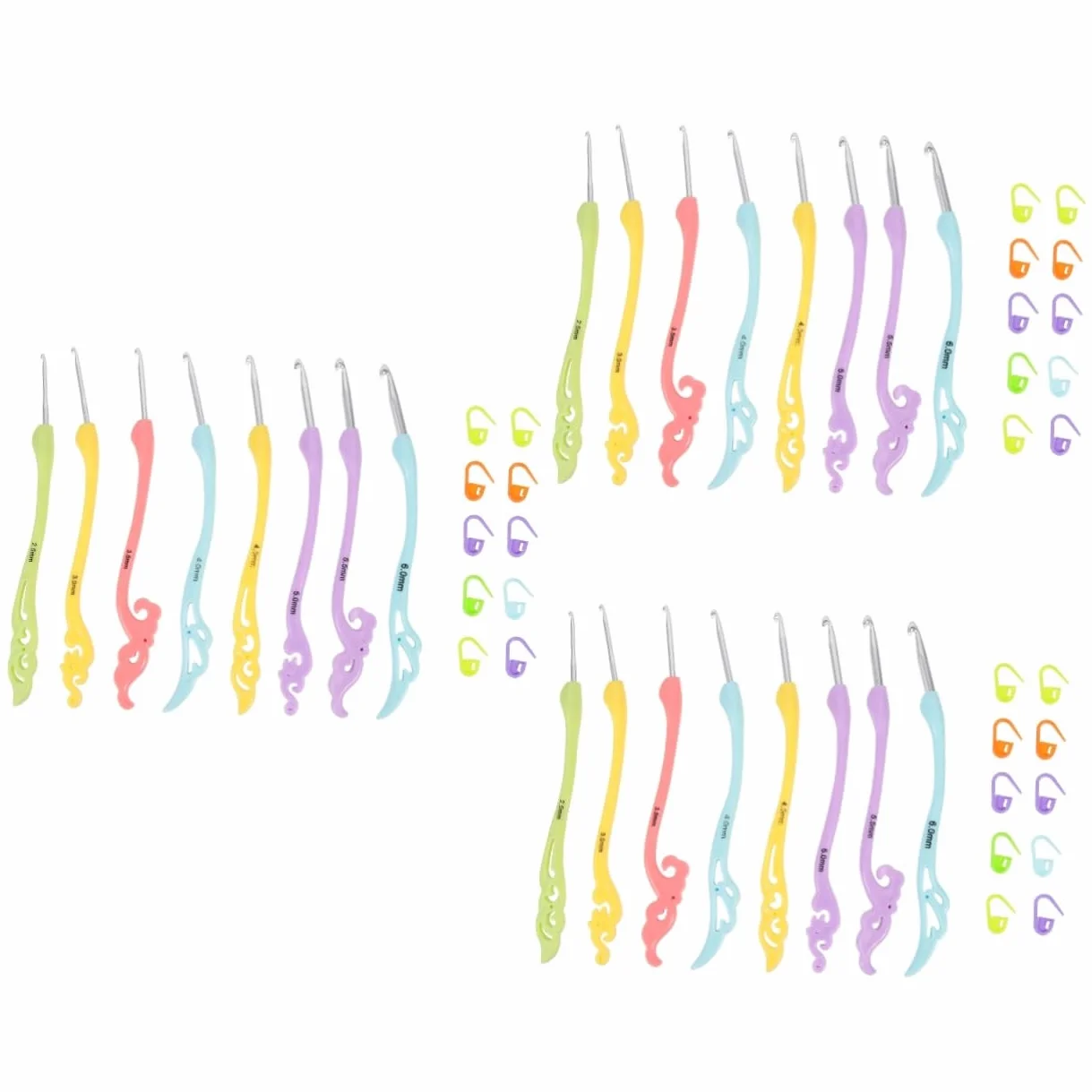 SHINEOFI 3 Juegos Tejer Manos Gancho De Crochet Devanadera Ganchillo De Abalorios Aguja De Ganchillo Kit De Ganchos De Crochet Equipo Acero Ganchos De Punto Colorful El Plastico 8 Uds * 3