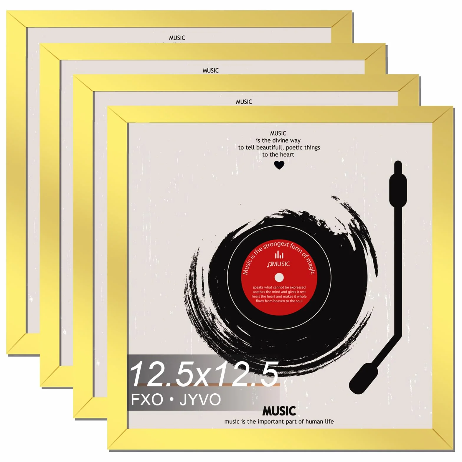 Marco de disco de vinilo para LP de 30.5 cm con portada de álbum de 12.5 x 12.5 pulgadas | Marco dorado de 12.5 x 12.5 pulgadas, peso ligero con soporte de pared de plástico de alta claridad, 4 paquetes/dorado