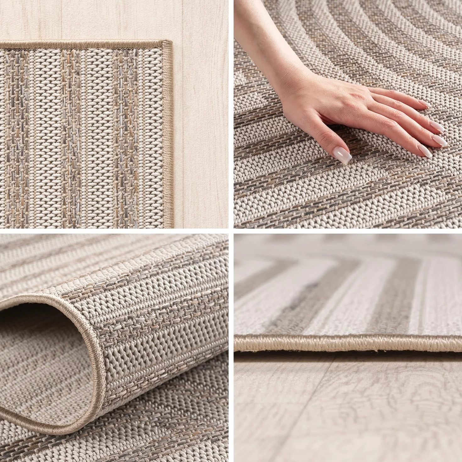 SIMPEX Alfombra Exterior Beige 240x340 cm Resistente a la Intemperie UV Fácil de Limpiar Diseño Escandinavo Boho para Cocina Balcón Terraza Jardín